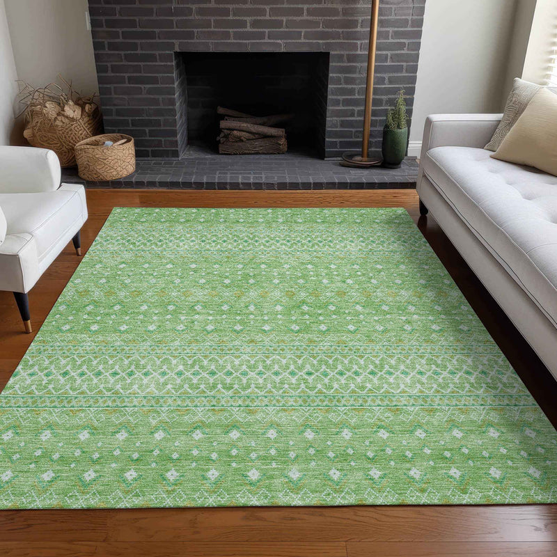 3' X 5' Green And Mint Green Tribal Washable Indoor Outdoor Area Rug