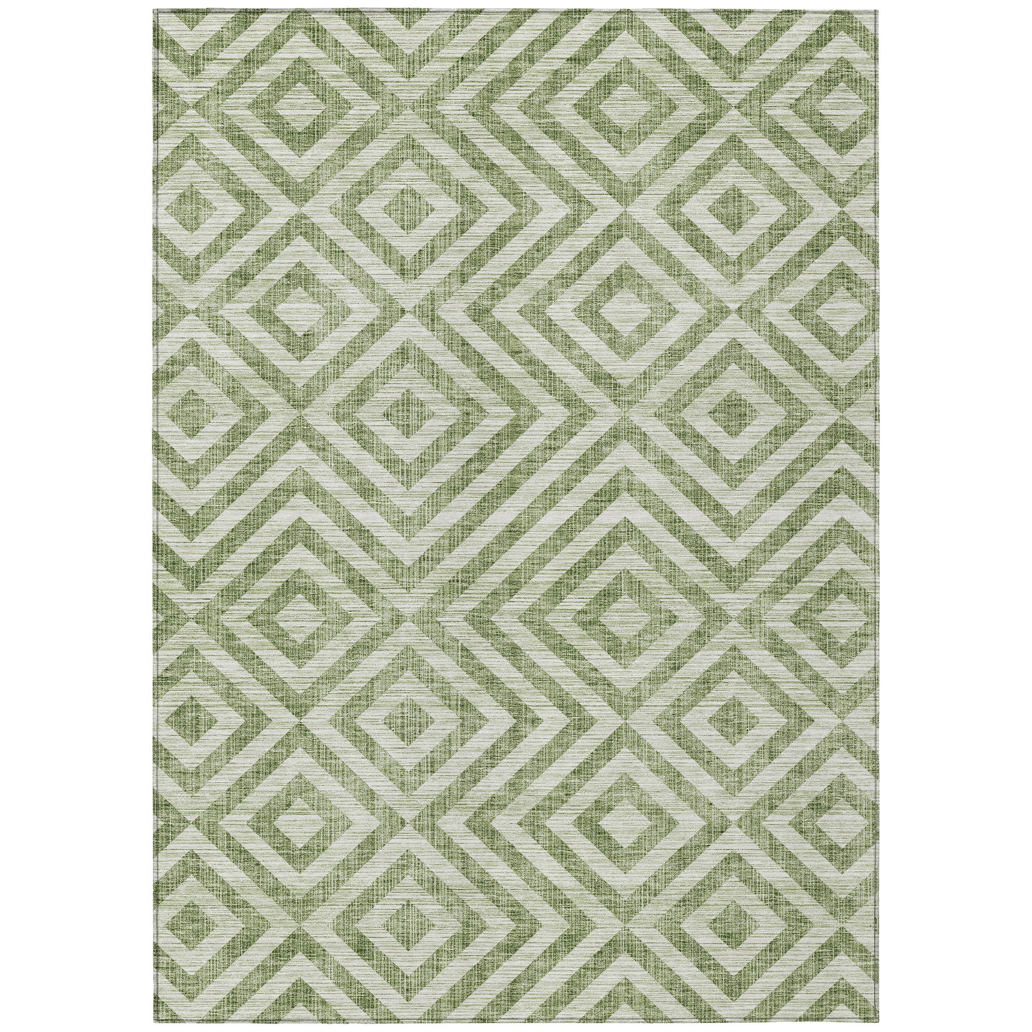 9' X 12' Green And Beige Geometric Washable Indoor Outdoor Area Rug - Outdoor