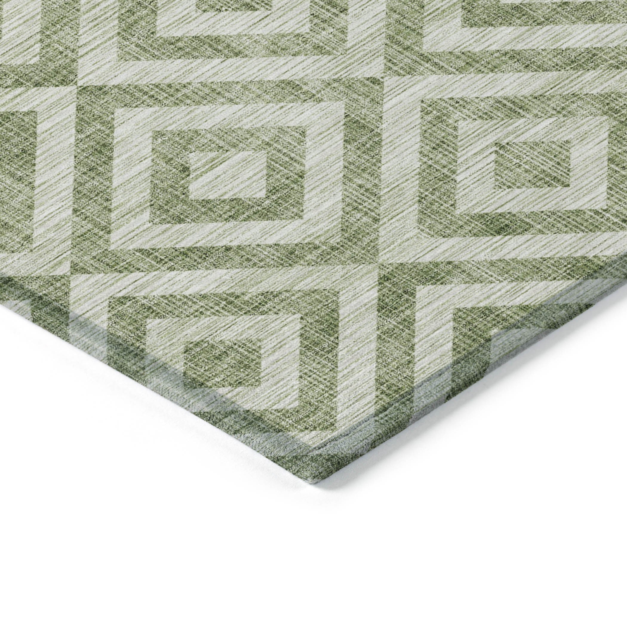 9' X 12' Green And Beige Geometric Washable Indoor Outdoor Area Rug - Outdoor