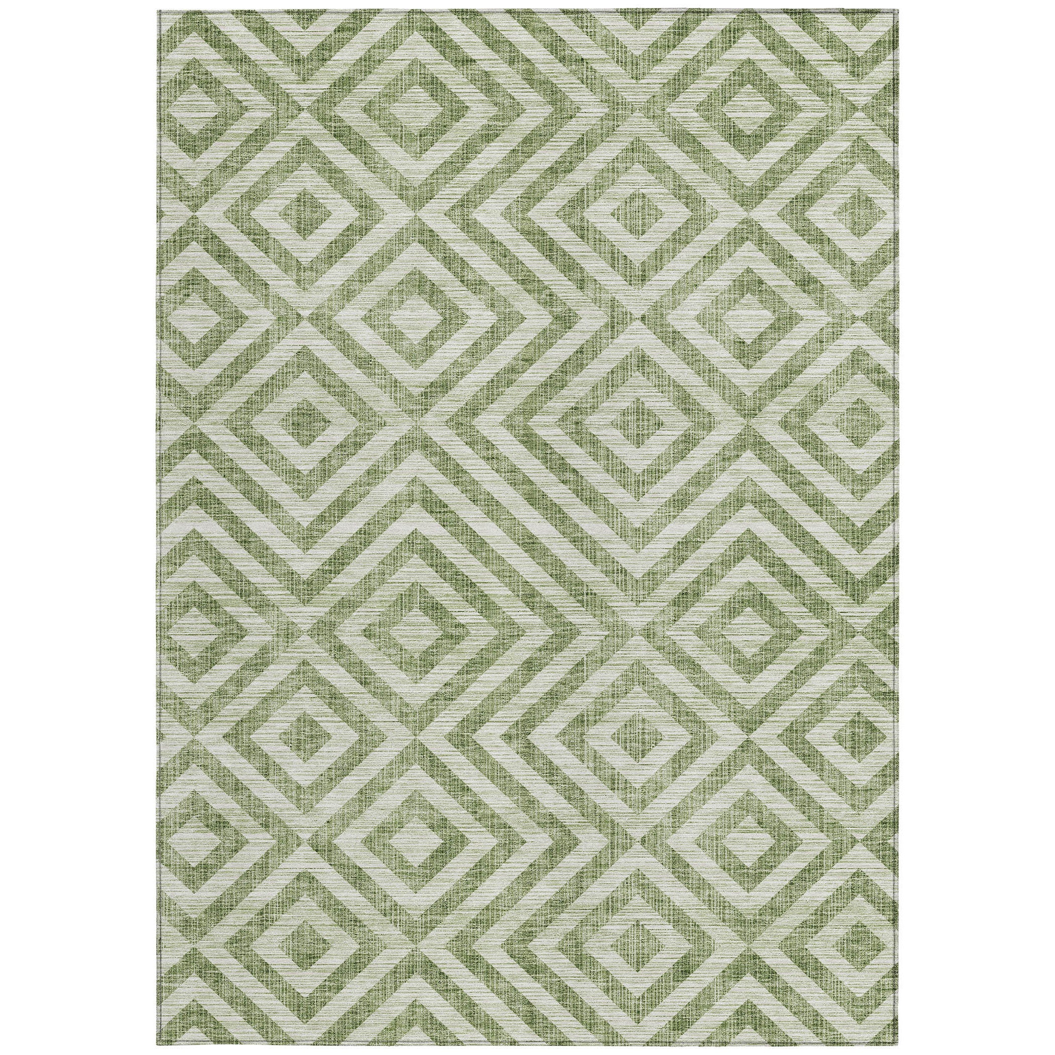 9' X 12' Green And Beige Geometric Washable Indoor Outdoor Area Rug - Outdoor
