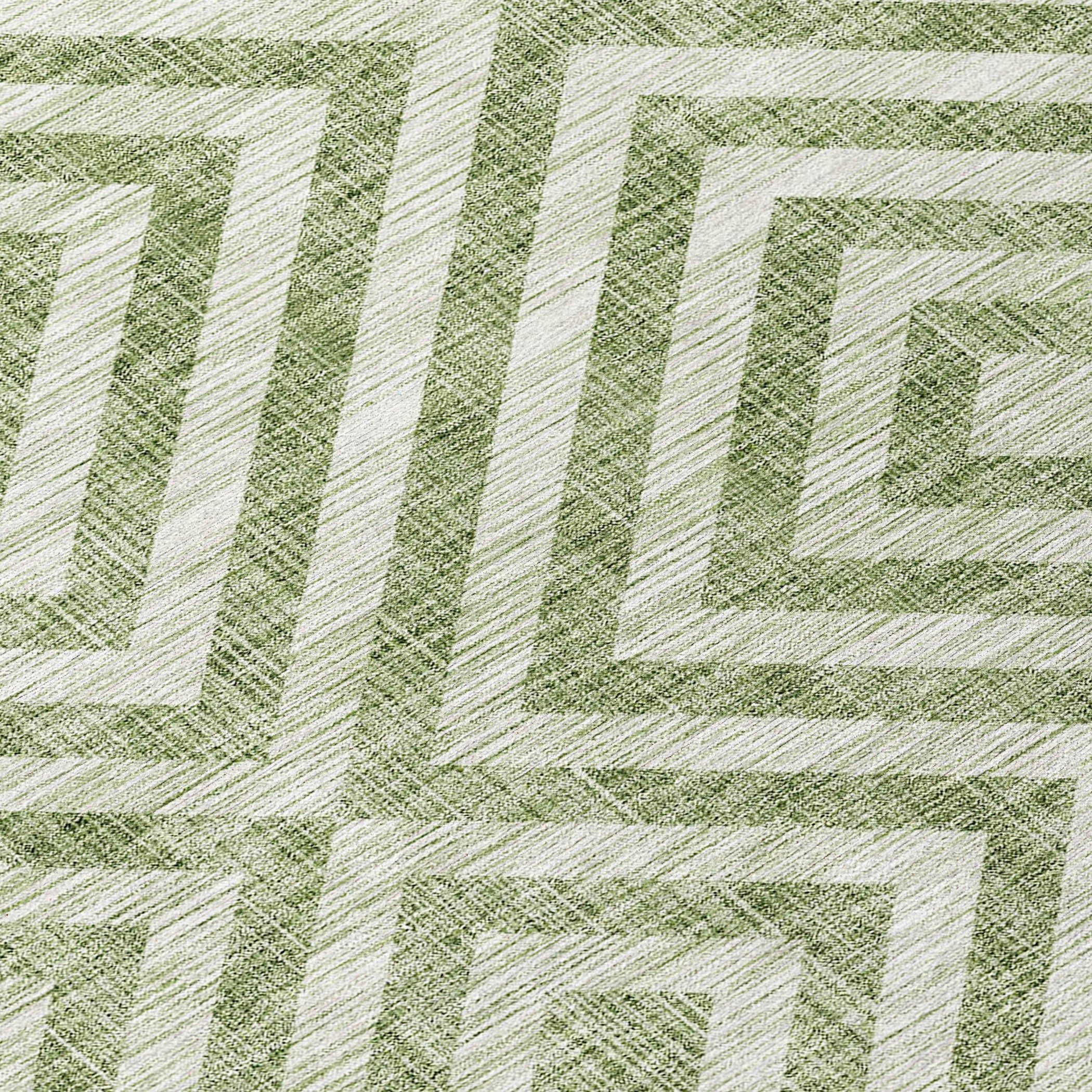 9' X 12' Green And Beige Geometric Washable Indoor Outdoor Area Rug - Outdoor