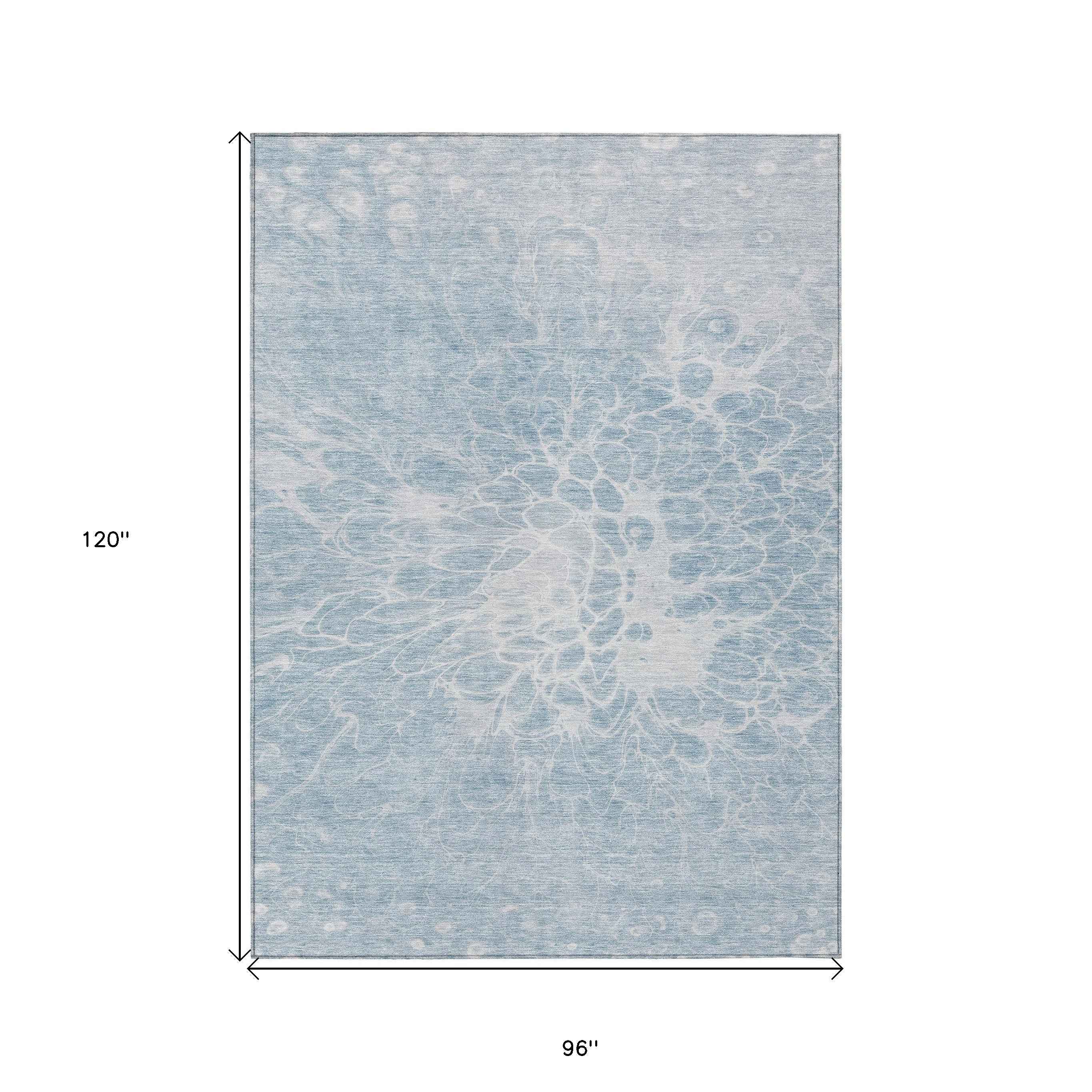 8' X 10' Sky Blue And Denim Blue Abstract Washable Indoor Outdoor Area Rug