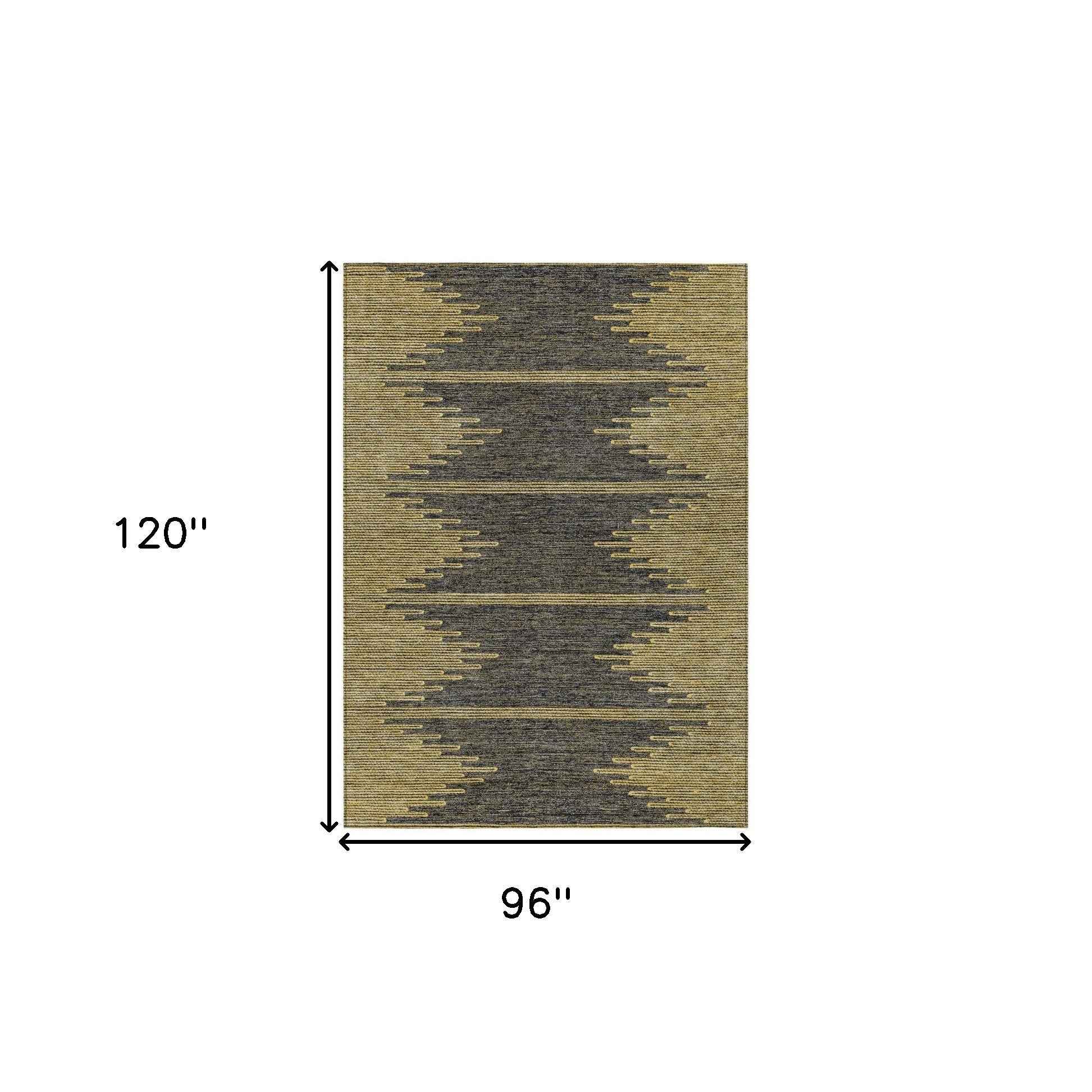 8' X 10' Dark Gray And Gold Abstract Washable Indoor Outdoor Area Rug