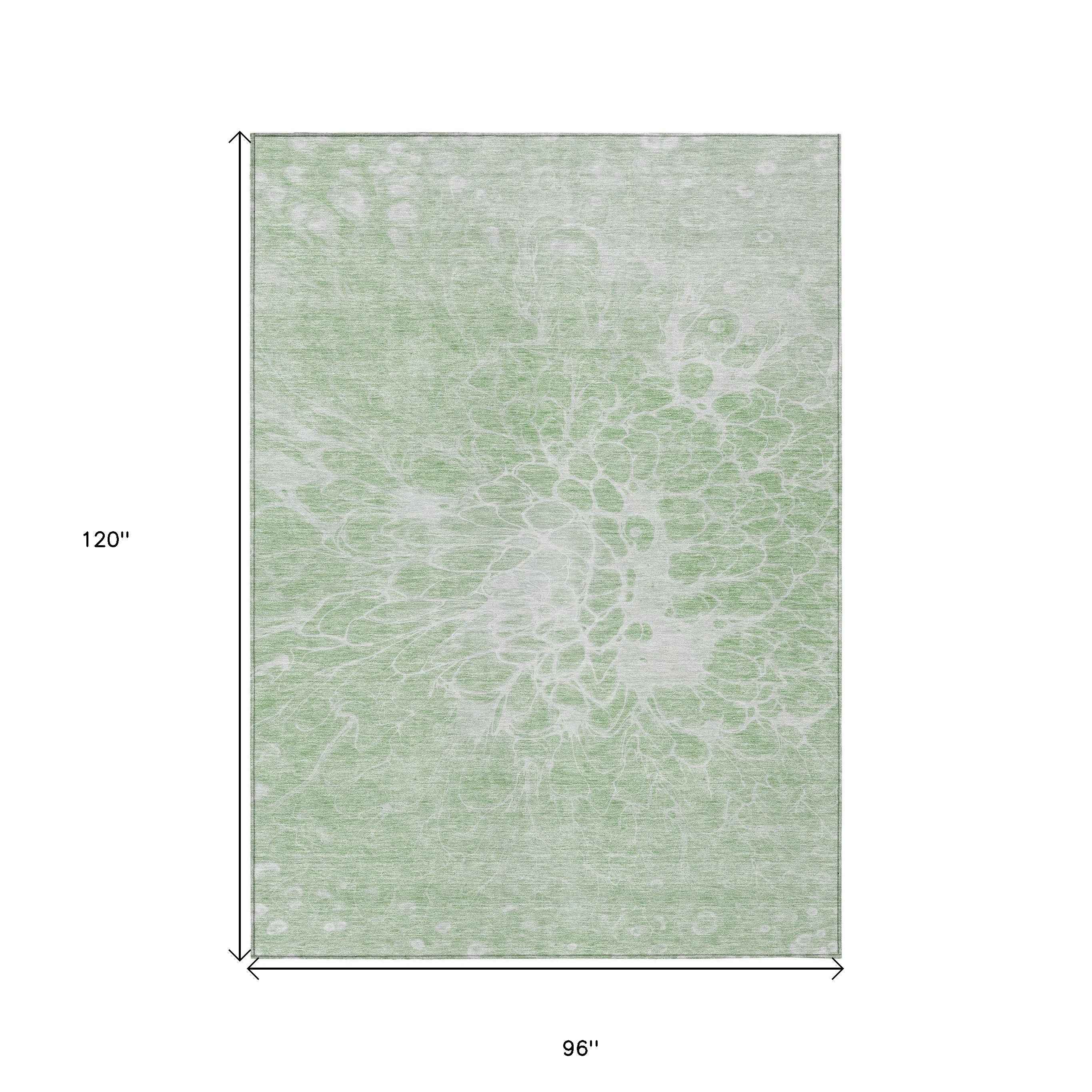 8' X 10' Mint Green And Ivory Abstract Washable Indoor Outdoor Area Rug