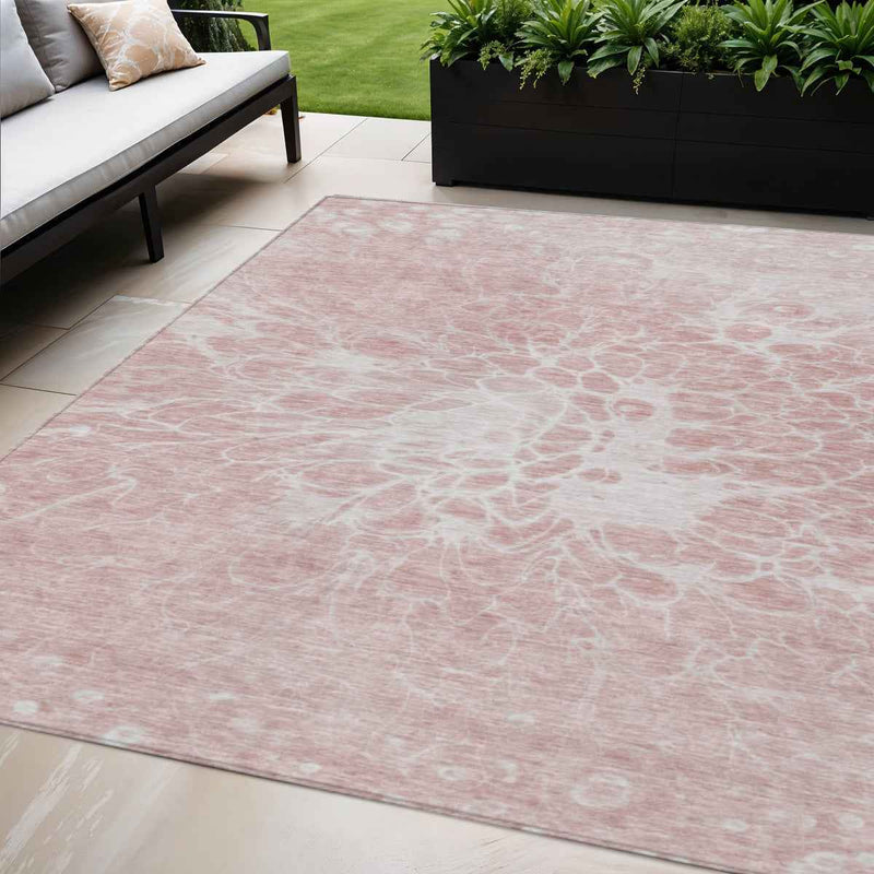 5' X 8' Pink Blush And Ivory Abstract Washable Indoor Outdoor Area Rug