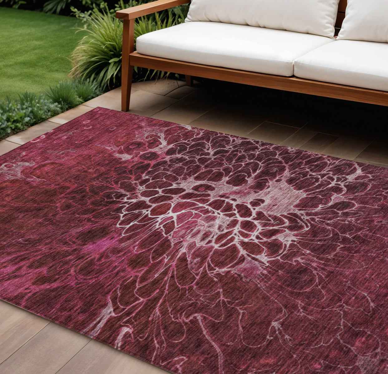 10' X 14' Merlot Blush And Gray Abstract Washable Indoor Outdoor Area Rug