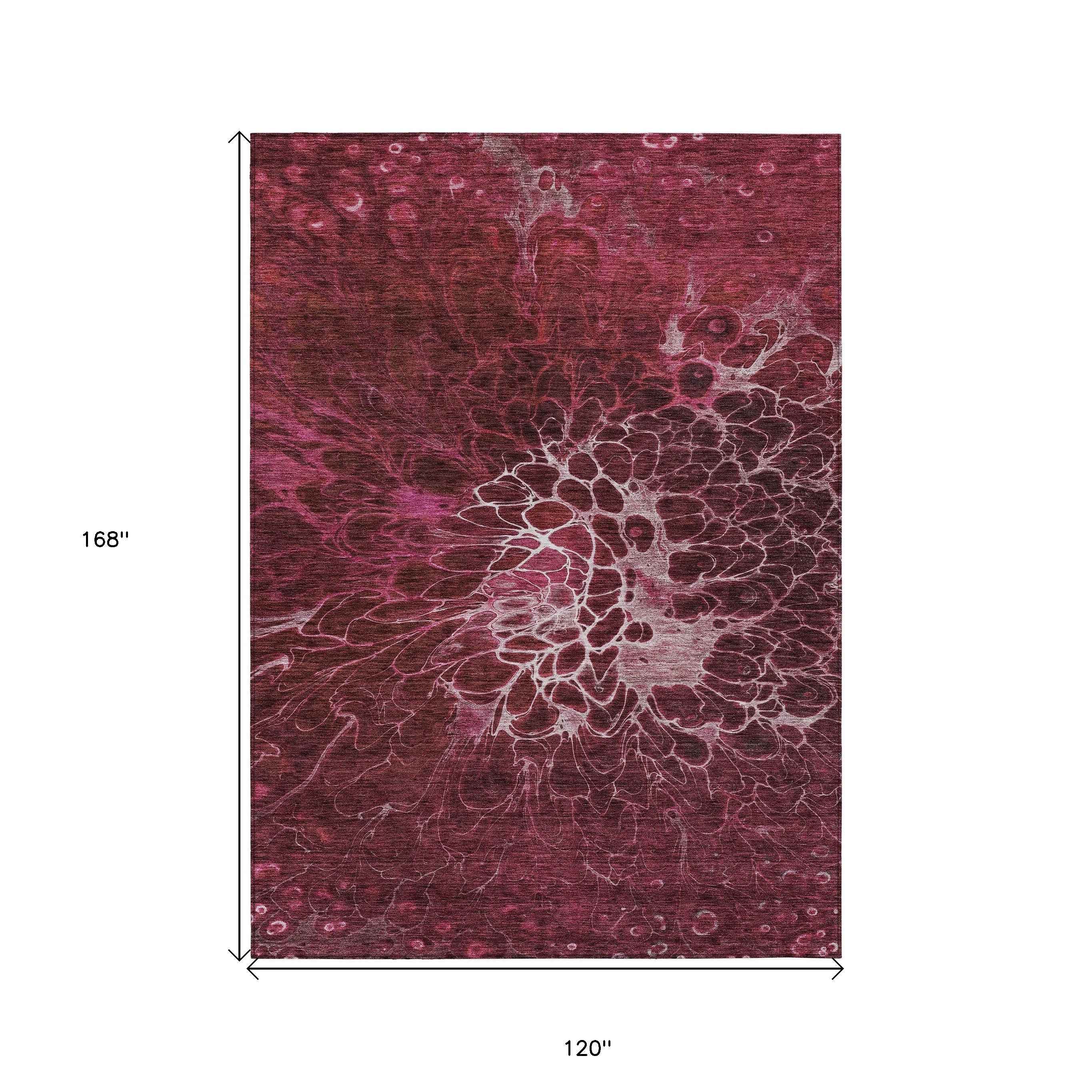10' X 14' Merlot Blush And Gray Abstract Washable Indoor Outdoor Area Rug