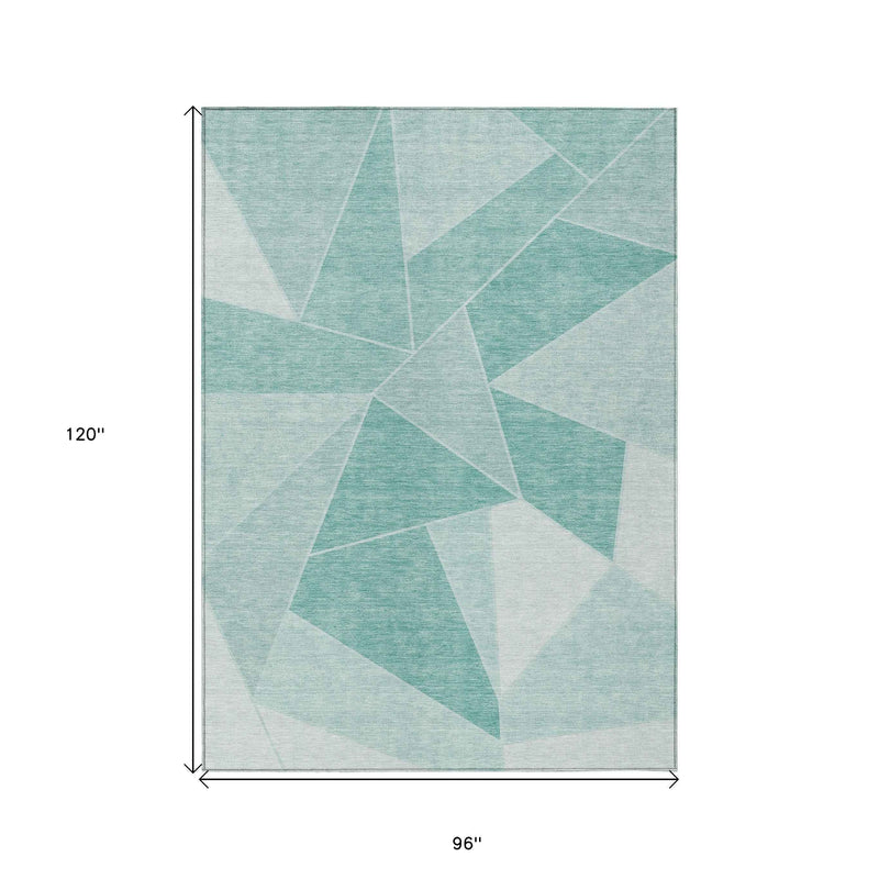8' X 10' Mint Green And Aqua Geometric Washable Indoor Outdoor Area Rug