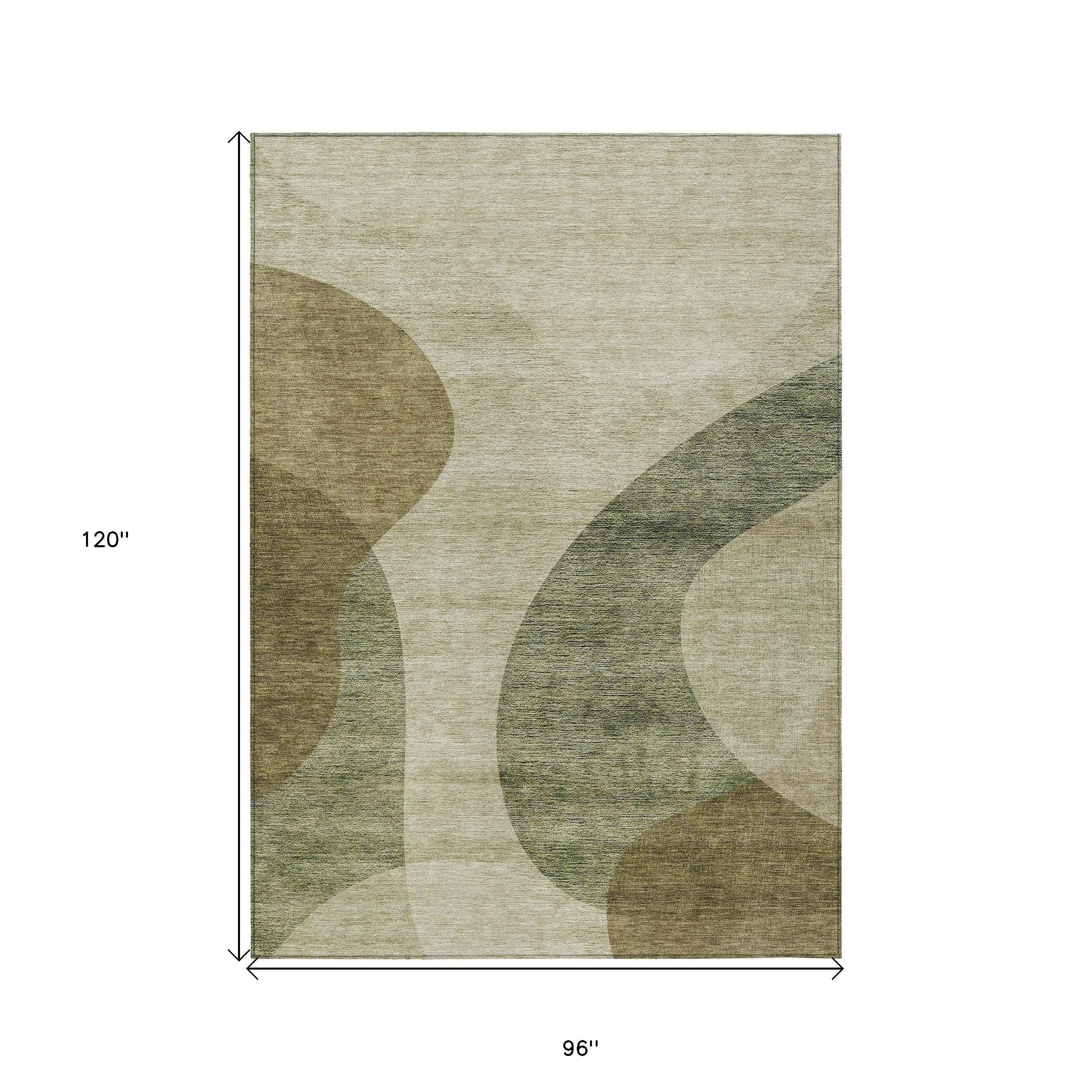 8' X 10' Beige And Chocolate Abstract Washable Indoor Outdoor Area Rug