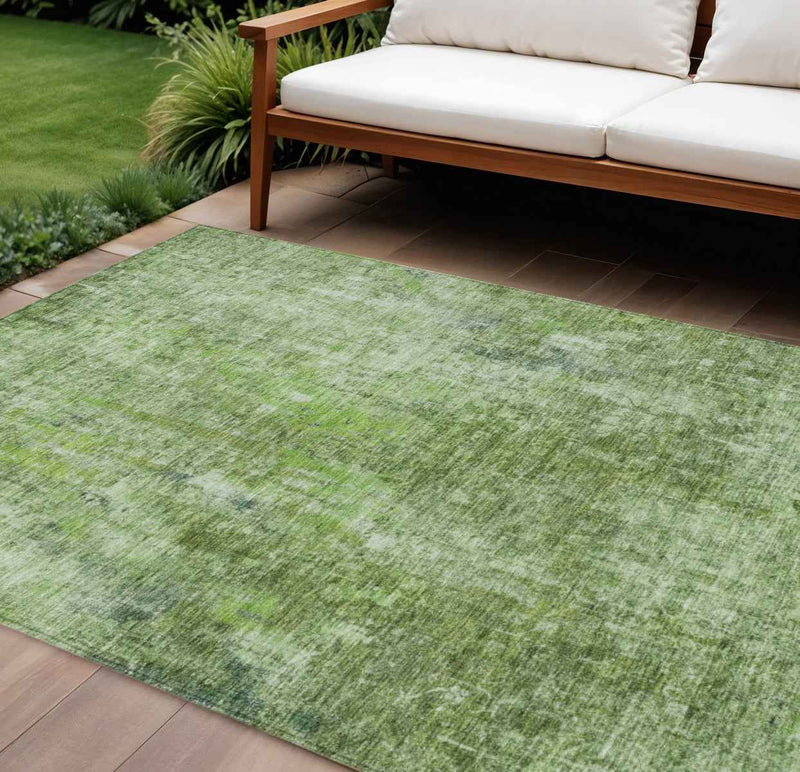 9' X 12' Olive Green And Artichoke Green Abstract Washable Indoor Outdoor Area Rug