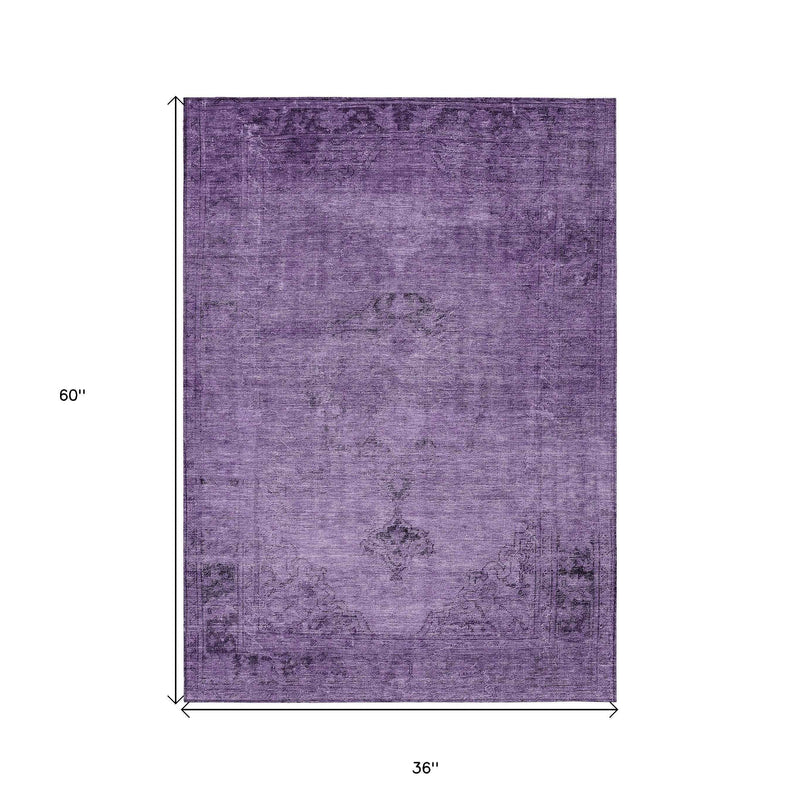 3' X 5' Purple Eggplant And Lavender Oriental Washable Indoor Outdoor Area Rug