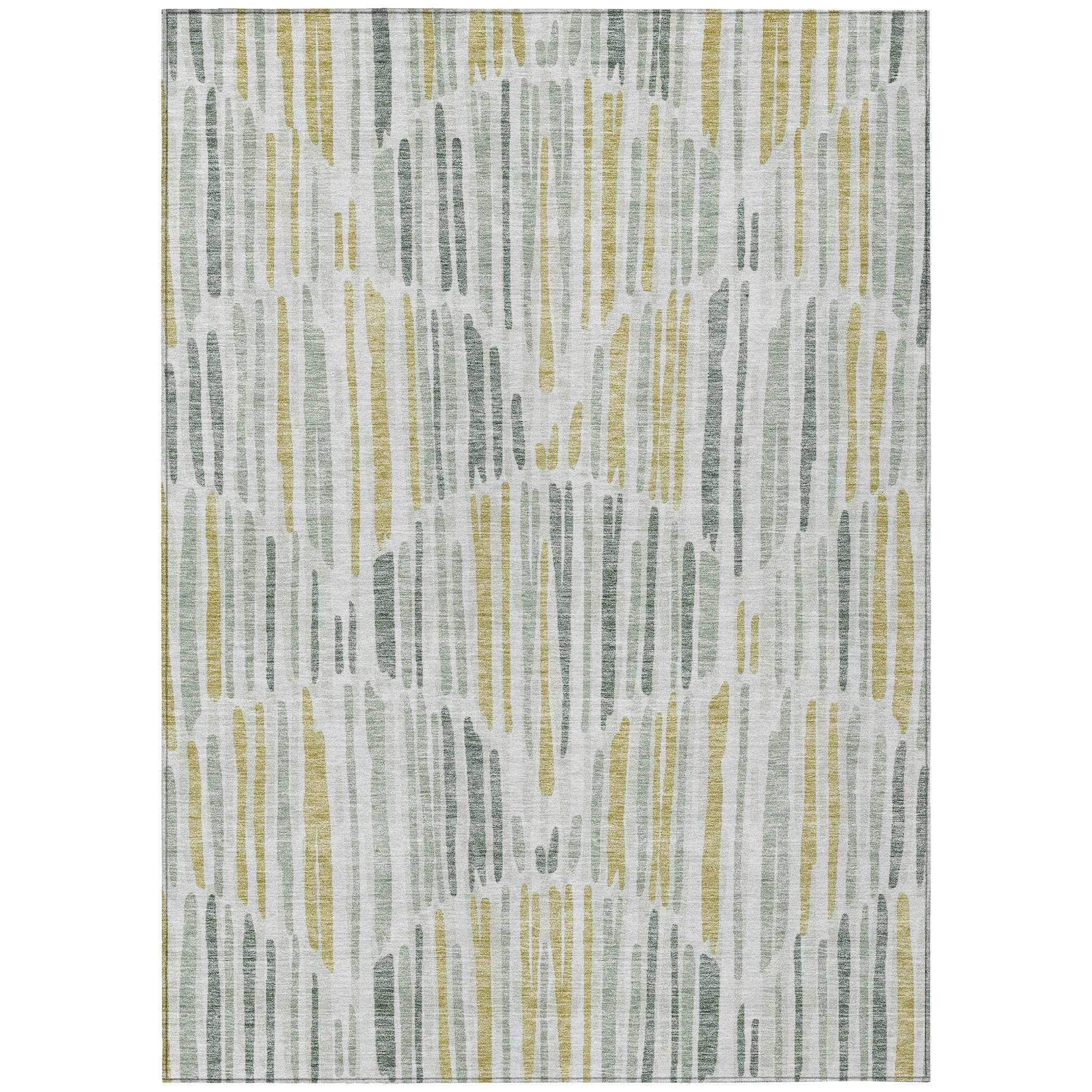 10' X 14' Sage Artichoke Green And Gold Abstract Washable Indoor Outdoor Area Rug