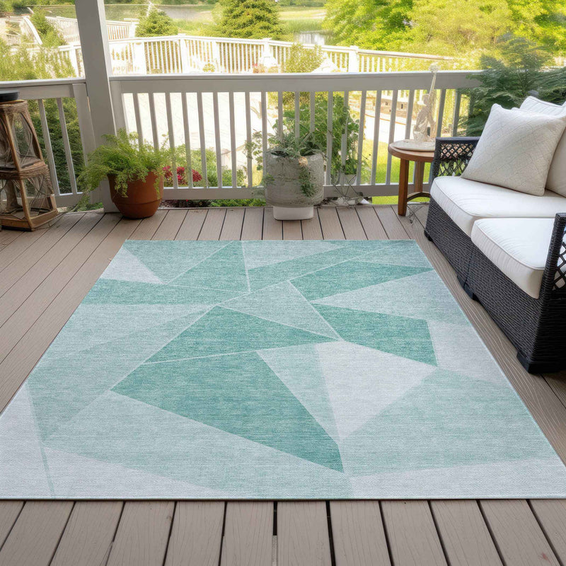 5' X 8' Mint Green And Aqua Geometric Washable Indoor Outdoor Area Rug