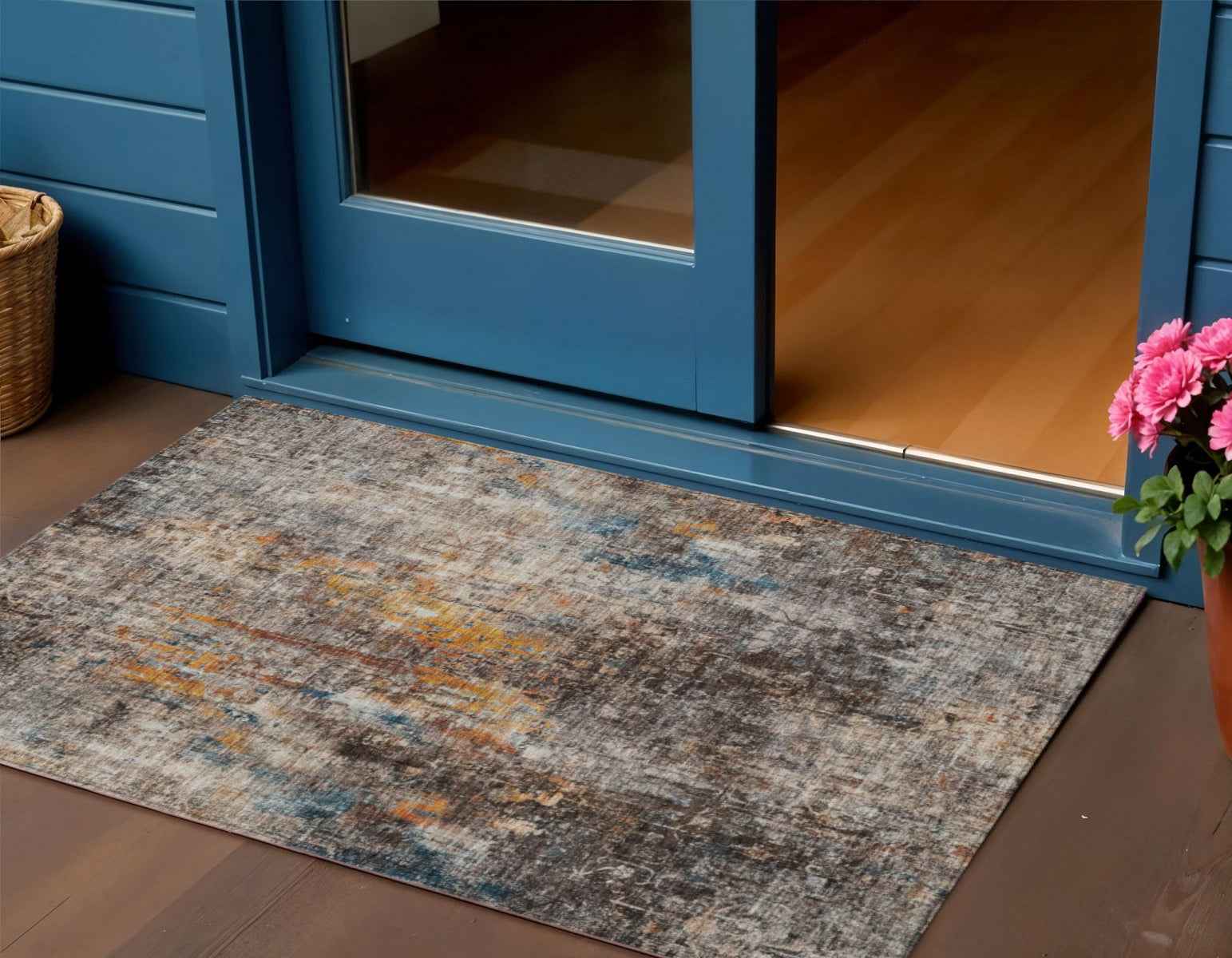 3' X 5' Taupe Chocolate And Copper Abstract Washable Indoor Outdoor Area Rug