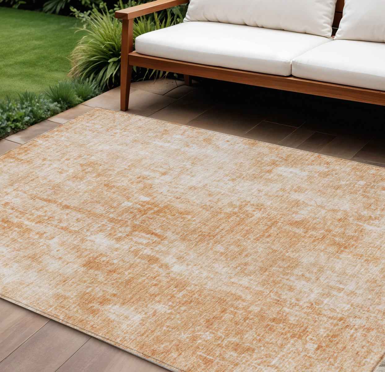 9' X 12' Terra Cotta Copper And Ivory Abstract Washable Indoor Outdoor Area Rug