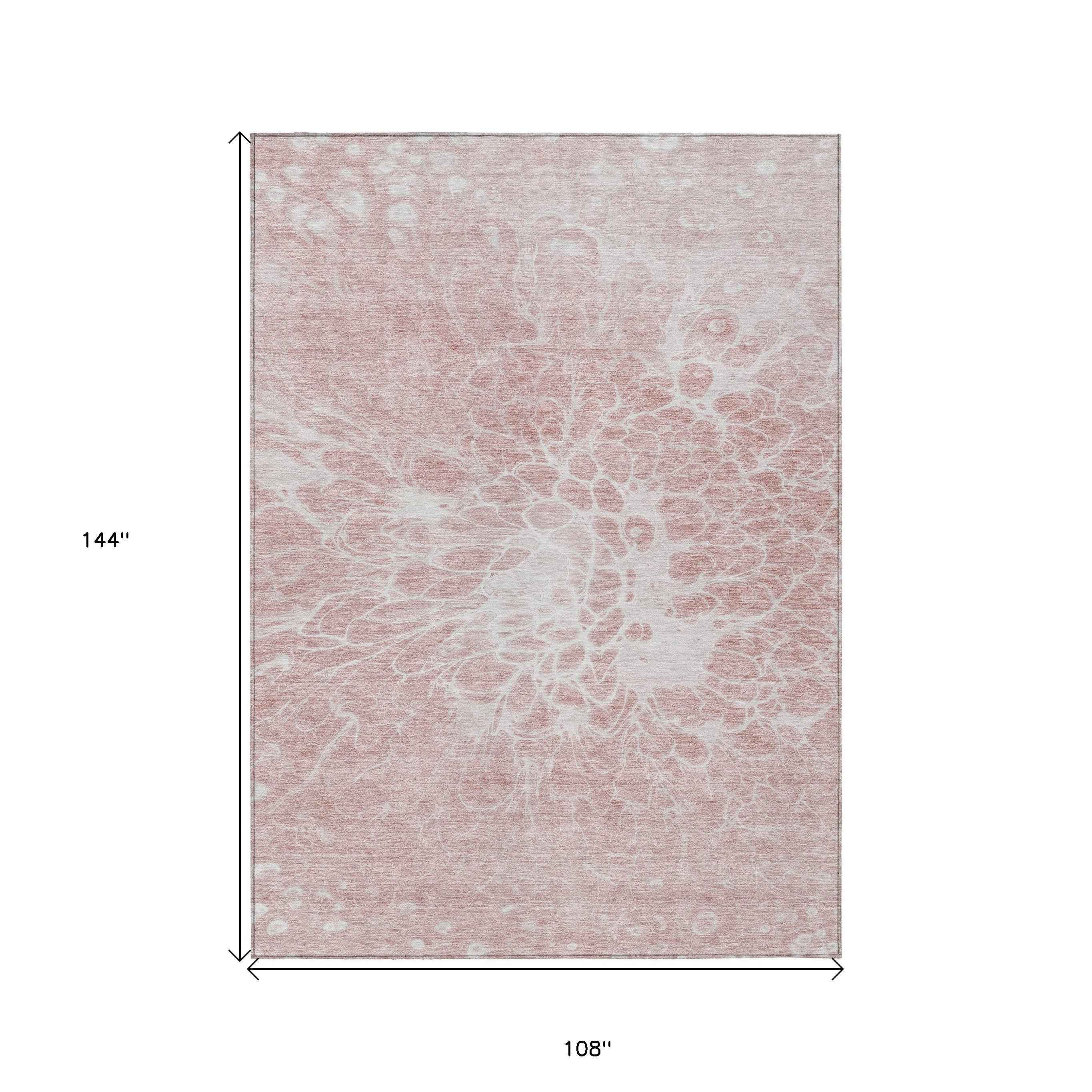 9' X 12' Pink Blush And Ivory Abstract Washable Indoor Outdoor Area Rug