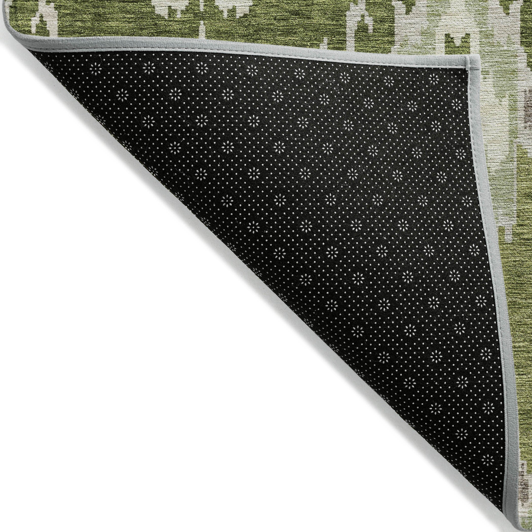 5' X 8' Olive Green And Artichoke Green Ikat Washable Indoor Outdoor Area Rug - Outdoor