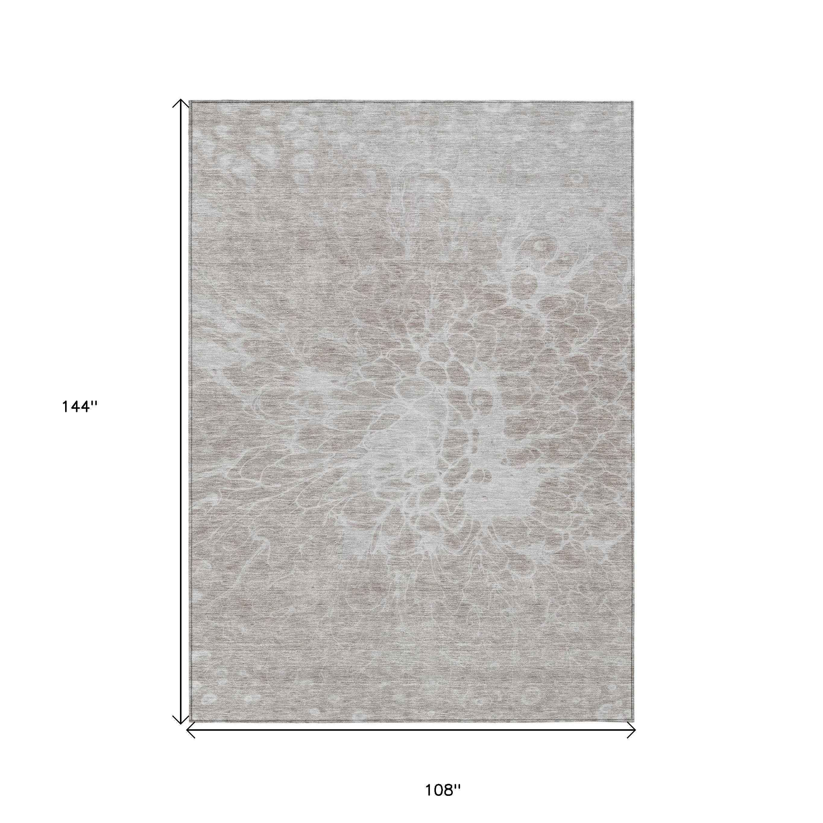9' X 12' Taupe Beige And Ivory Abstract Washable Indoor Outdoor Area Rug