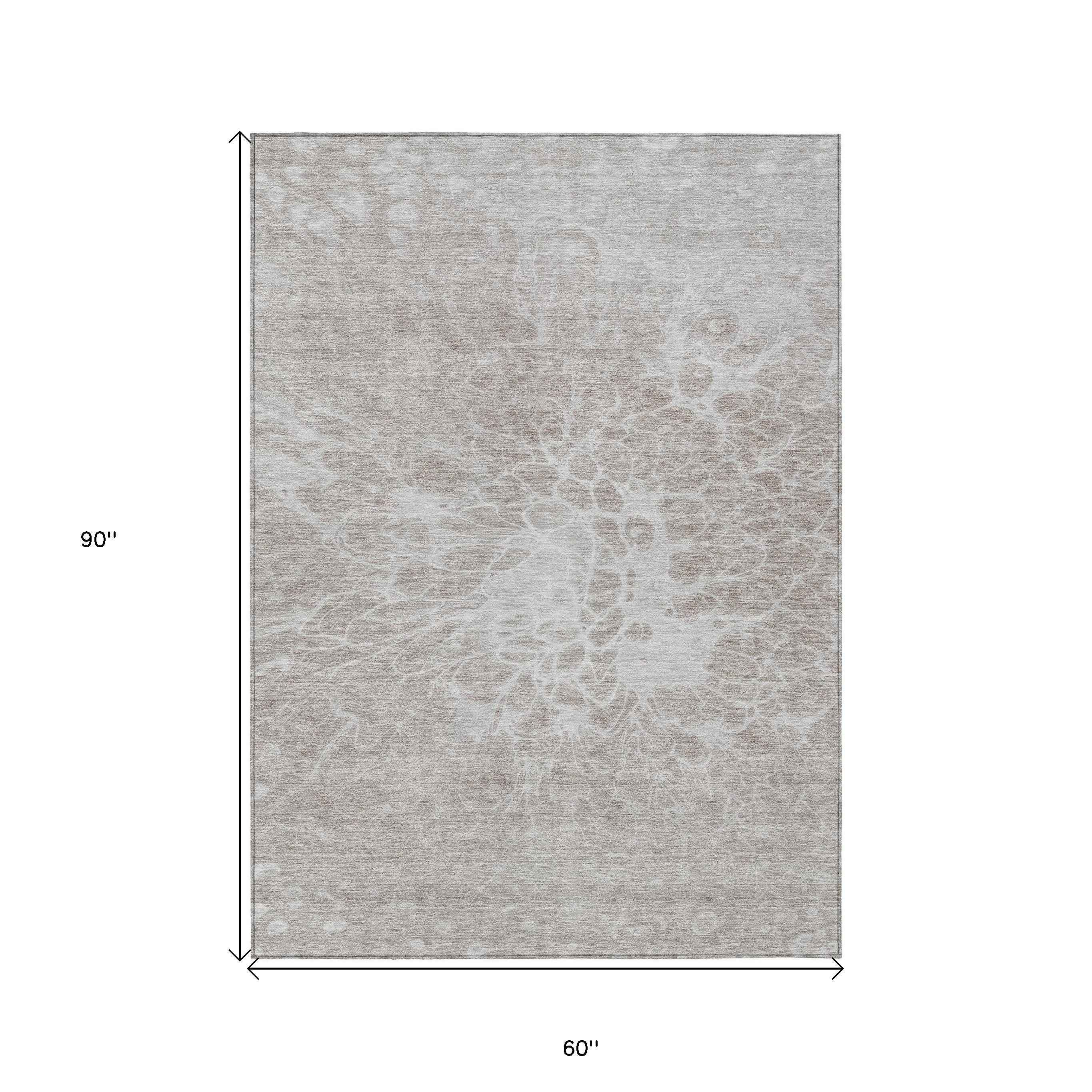 5' X 8' Taupe Beige And Ivory Abstract Washable Indoor Outdoor Area Rug