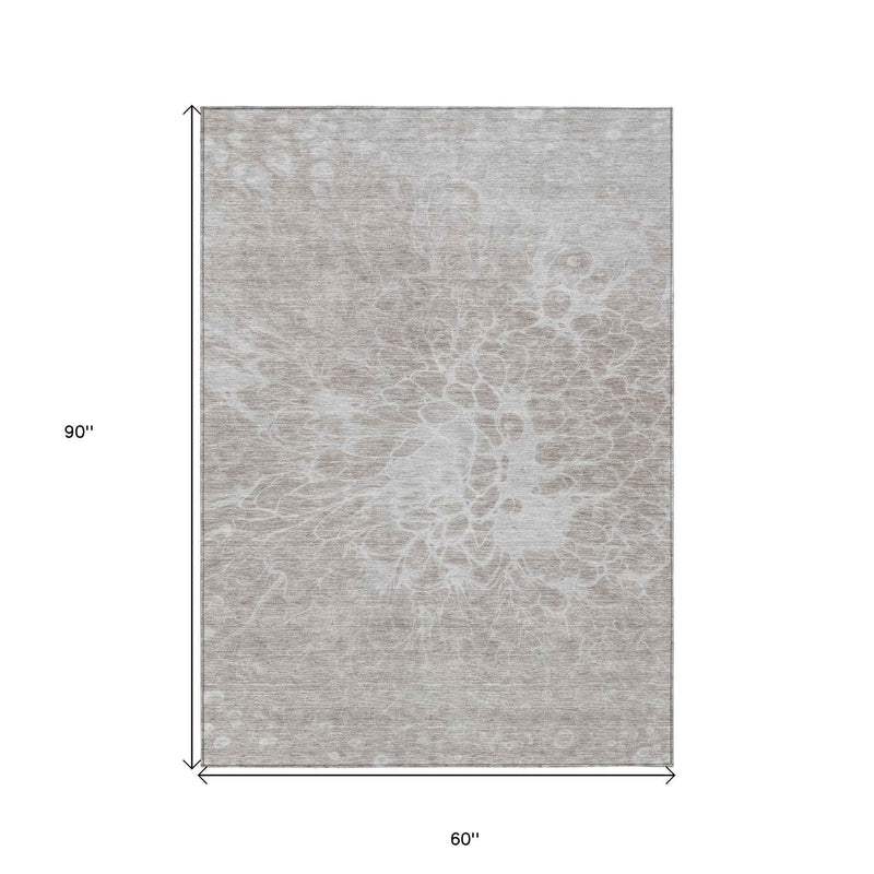 5' X 8' Taupe Beige And Ivory Abstract Washable Indoor Outdoor Area Rug
