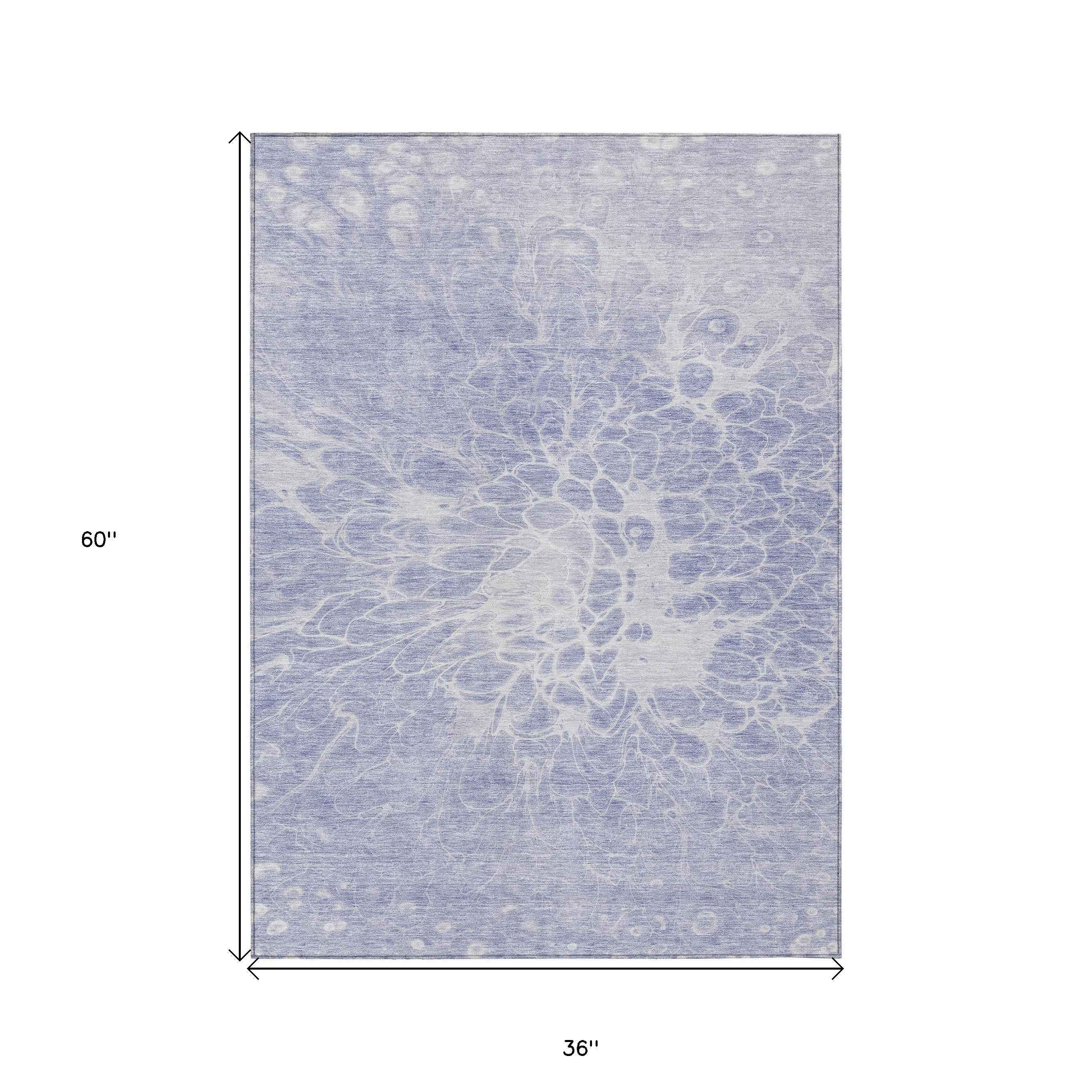 3' X 5' Lavender Ivory And Lilac Abstract Washable Indoor Outdoor Area Rug
