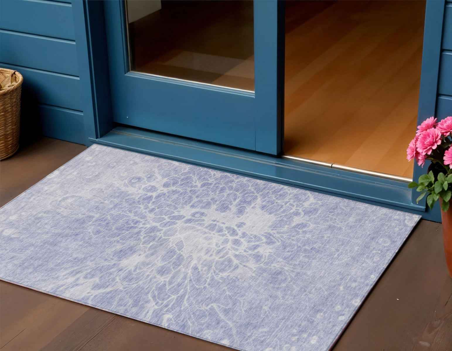 3' X 5' Lavender Ivory And Lilac Abstract Washable Indoor Outdoor Area Rug