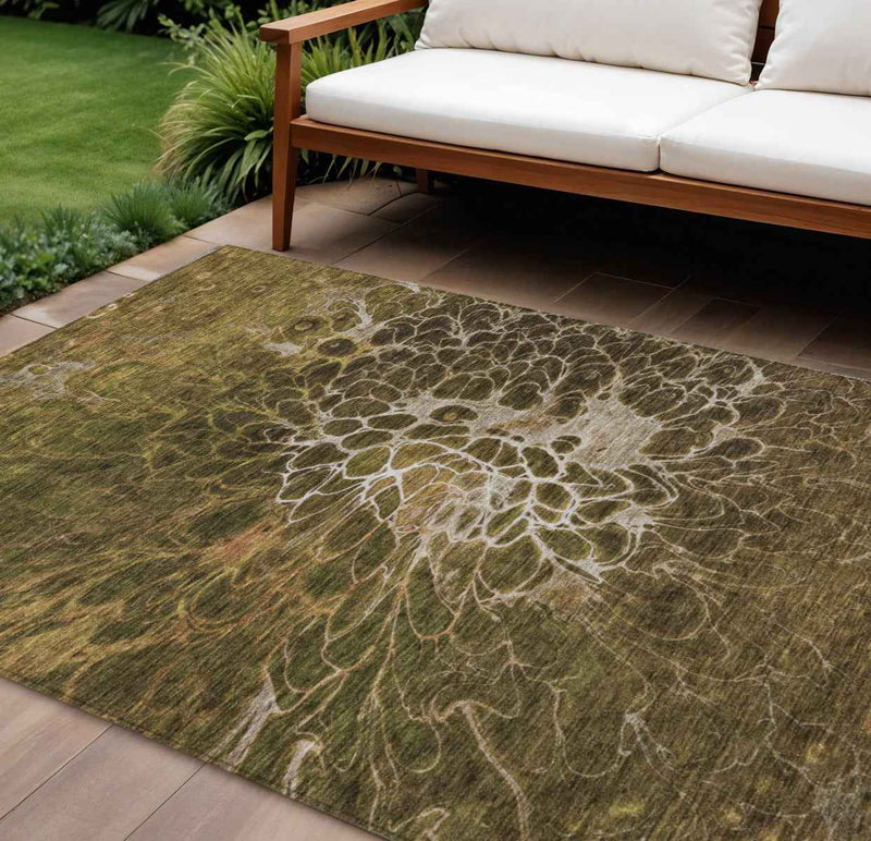 10' X 14' Chocolate And Gray Abstract Washable Indoor Outdoor Area Rug