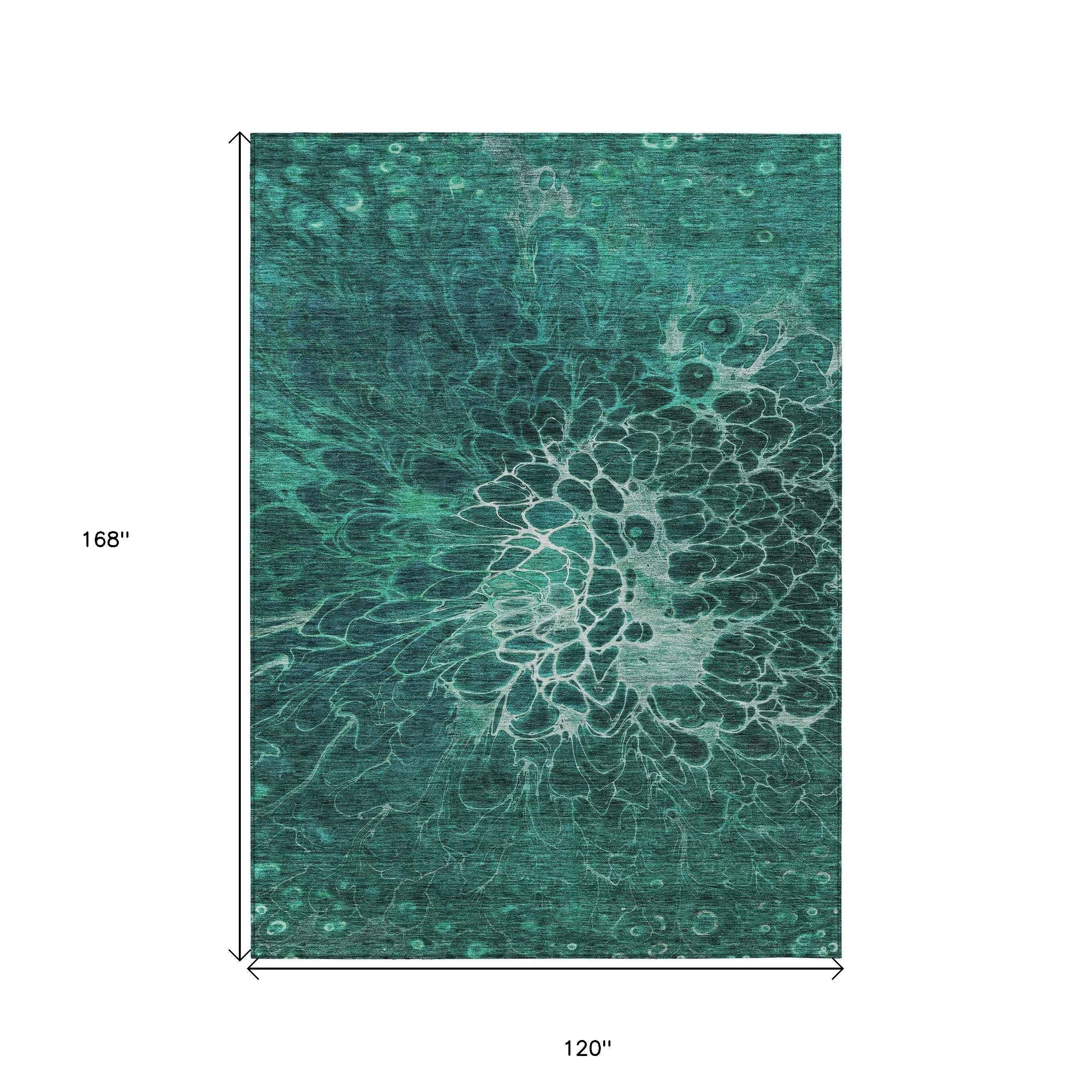 10' X 14' Teal Blue Aqua And Turquoise Abstract Washable Indoor Outdoor Area Rug