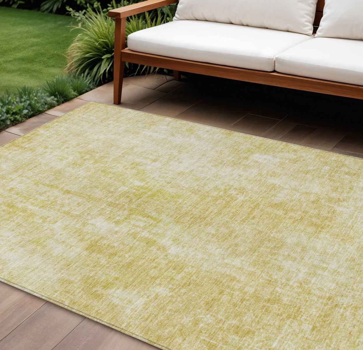9' X 12' Gold Wheat And Ivory Abstract Washable Indoor Outdoor Area Rug