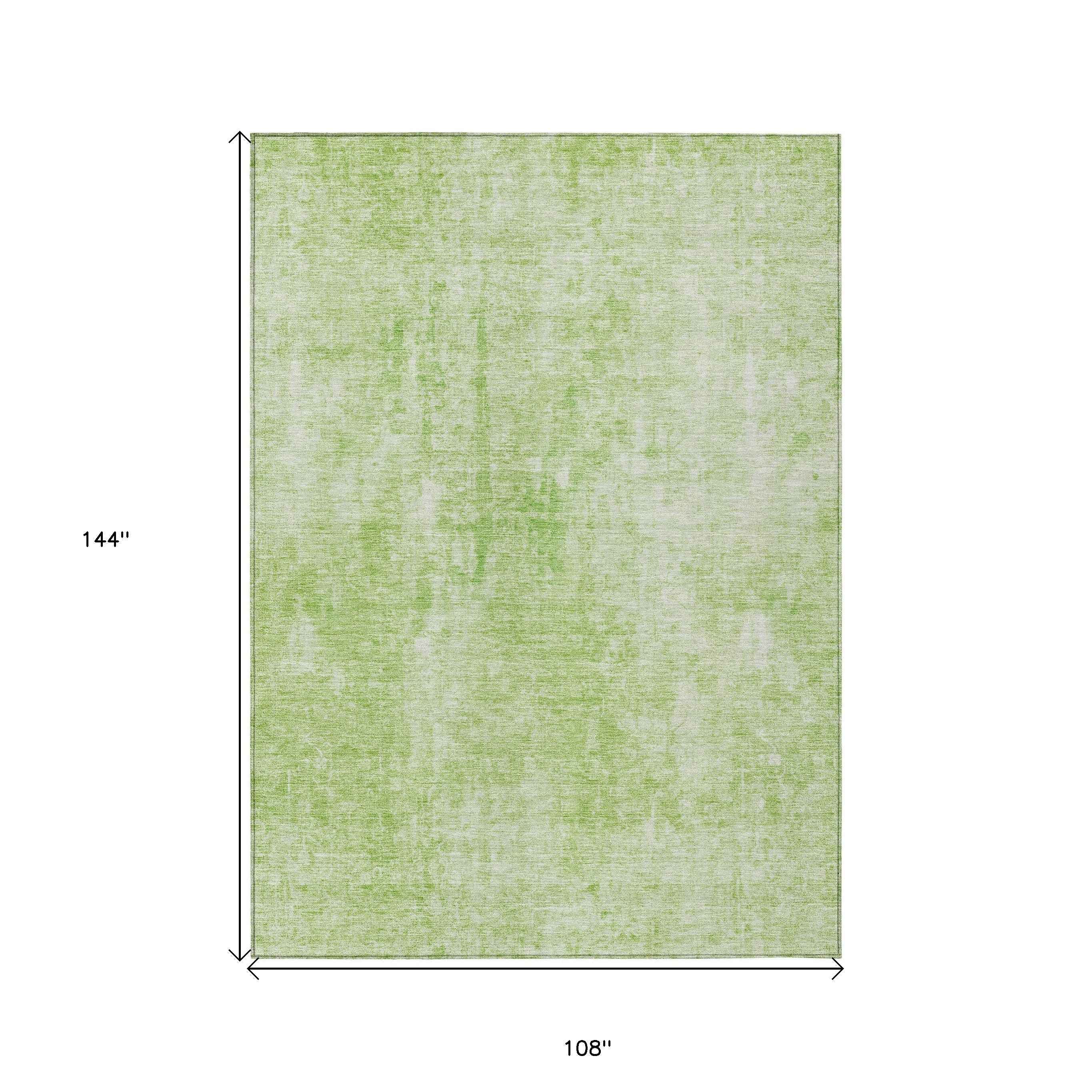 9' X 12' Green And Ivory Abstract Washable Indoor Outdoor Area Rug