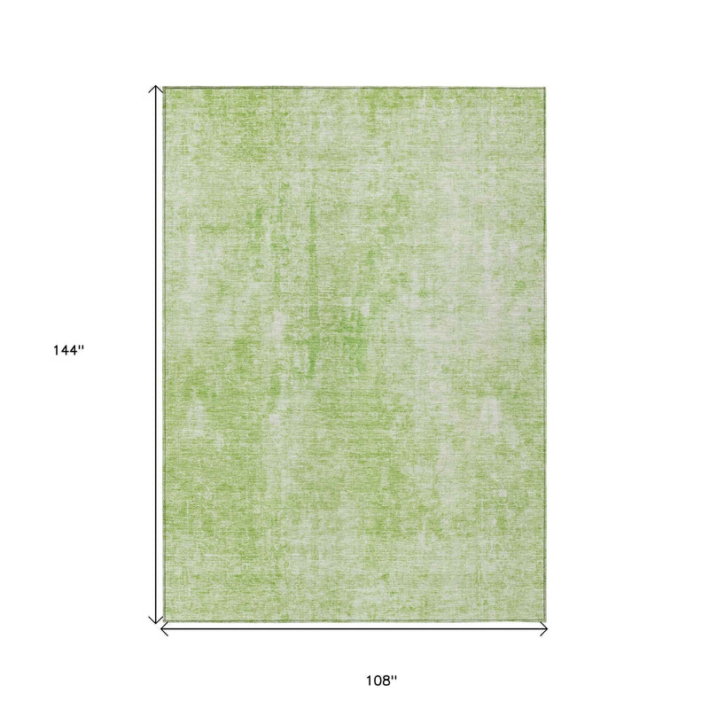9' X 12' Green And Ivory Abstract Washable Indoor Outdoor Area Rug