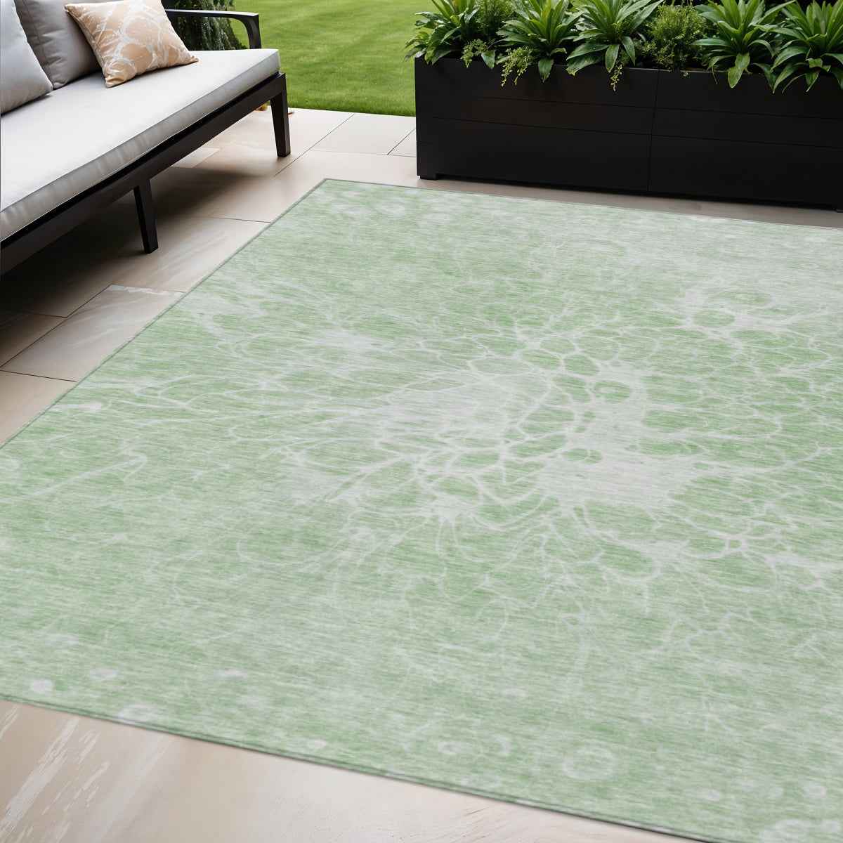 5' X 8' Mint Green And Ivory Abstract Washable Indoor Outdoor Area Rug