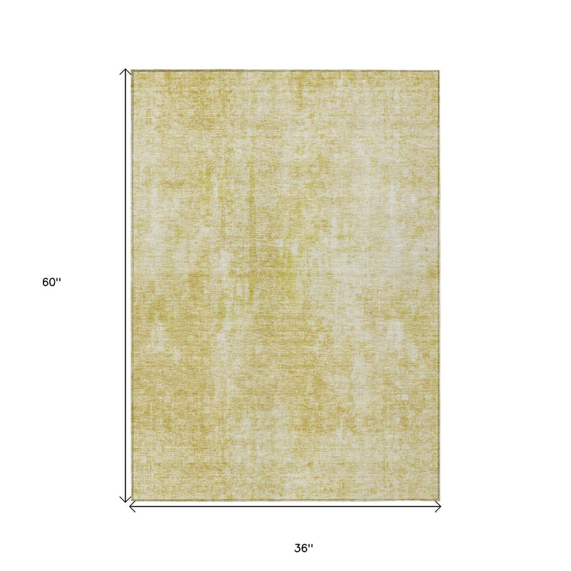 3' X 5' Gold Wheat And Ivory Abstract Washable Indoor Outdoor Area Rug