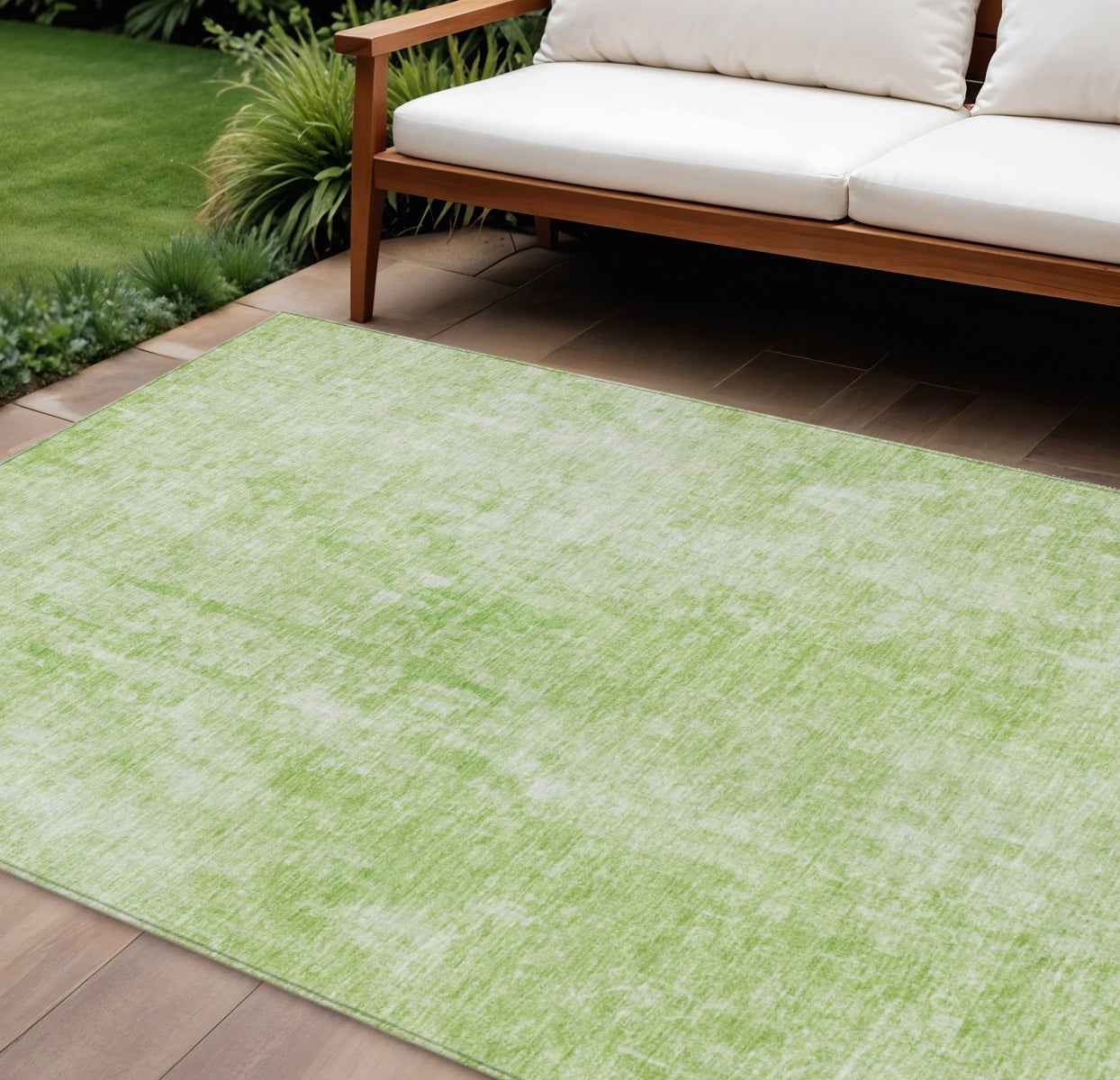 8' X 10' Green And Ivory Abstract Washable Indoor Outdoor Area Rug