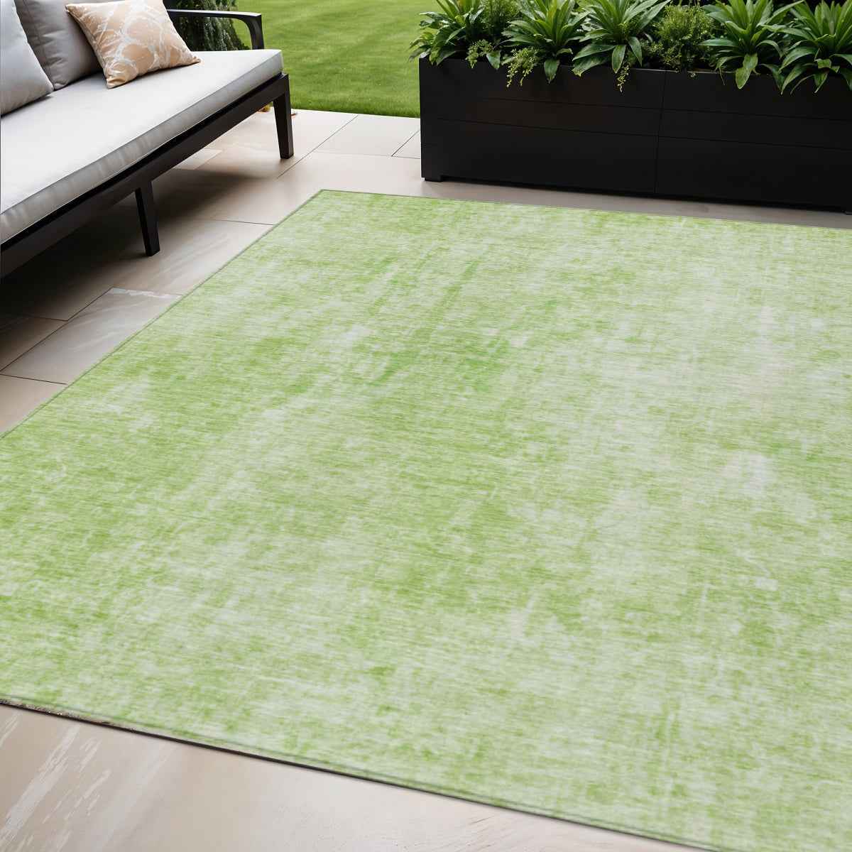 5' X 8' Green And Ivory Abstract Washable Indoor Outdoor Area Rug