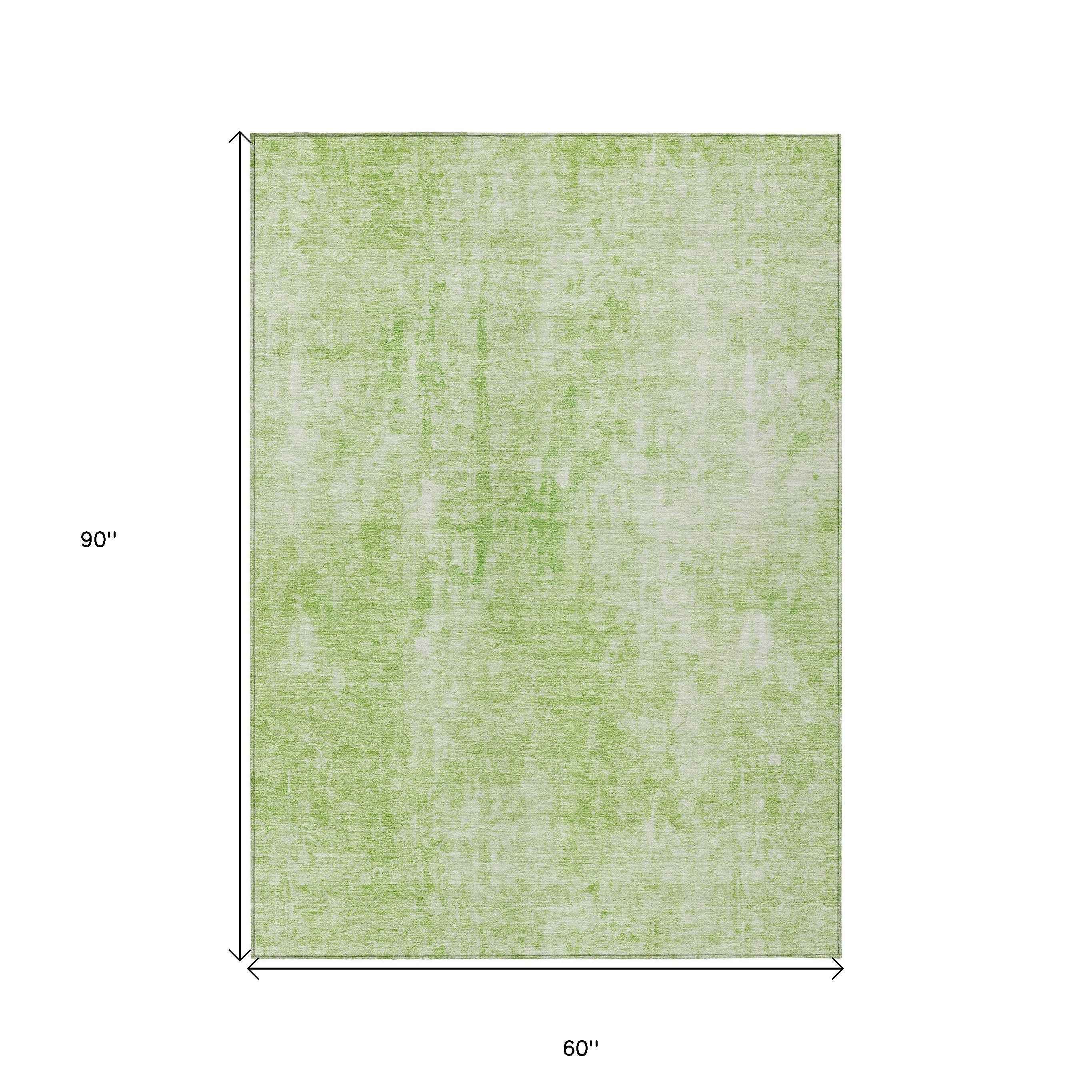 5' X 8' Green And Ivory Abstract Washable Indoor Outdoor Area Rug