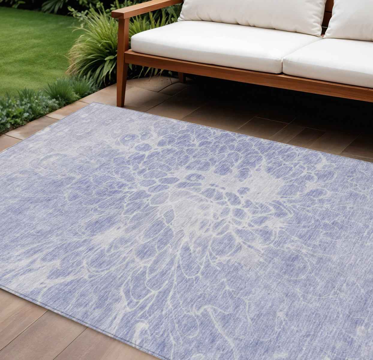 8' X 10' Lavender Ivory And Lilac Abstract Washable Indoor Outdoor Area Rug