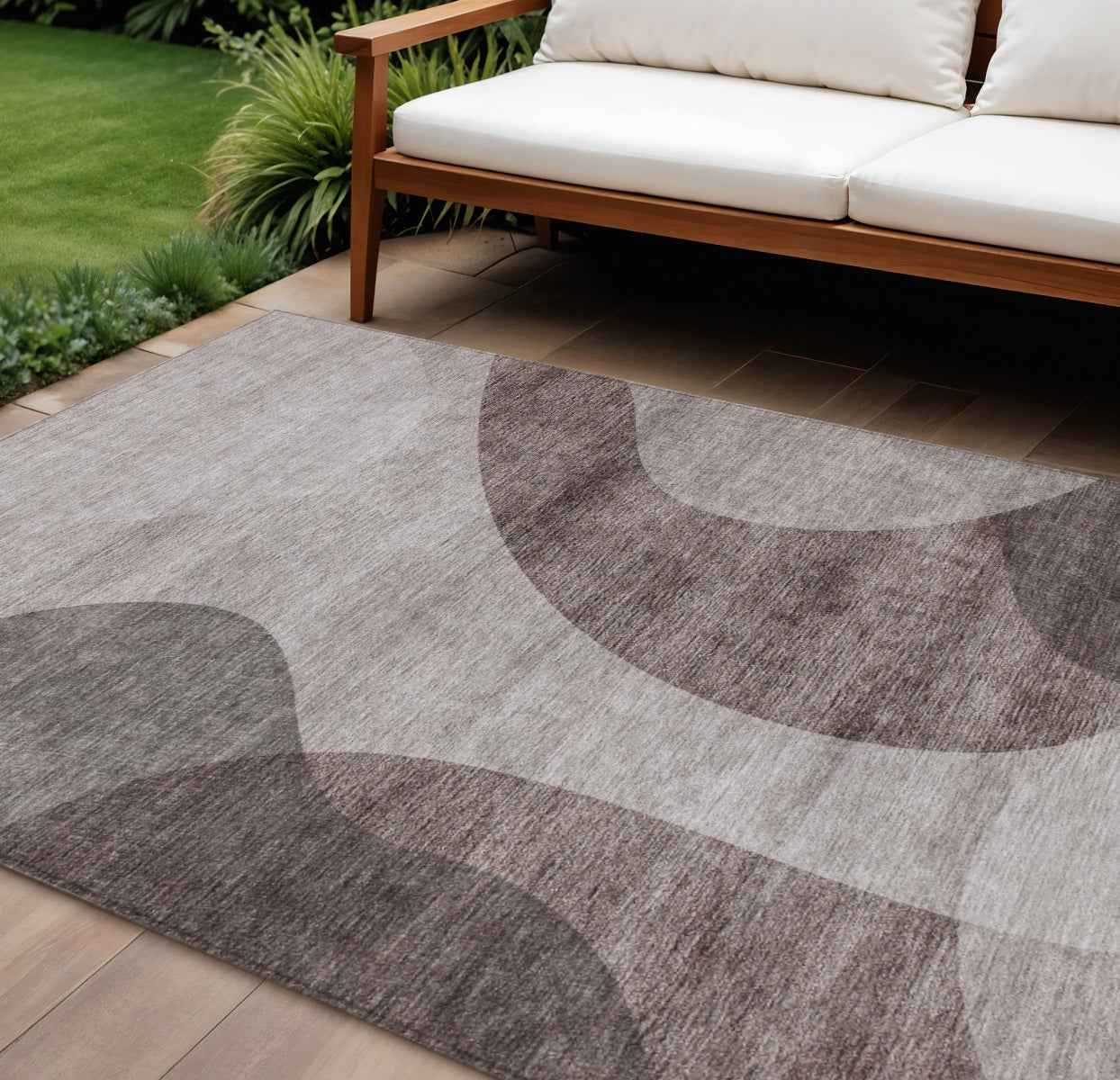 10' X 14' Brown Taupe And Beige Abstract Washable Indoor Outdoor Area Rug