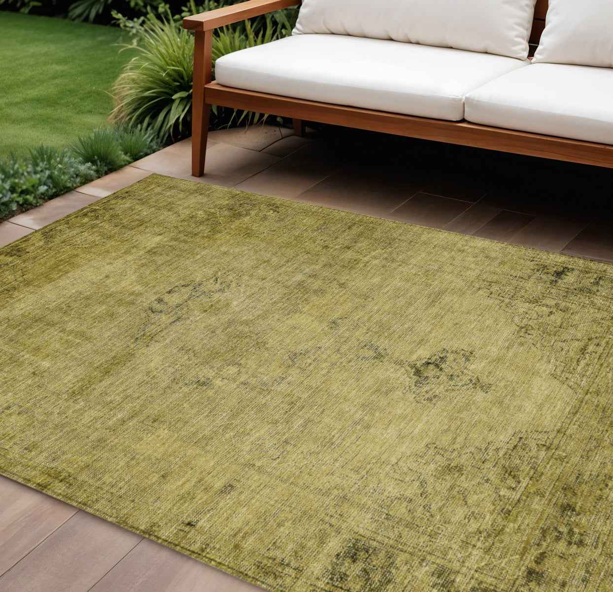 9' X 12' Gold Brown And Wheat Oriental Washable Indoor Outdoor Area Rug