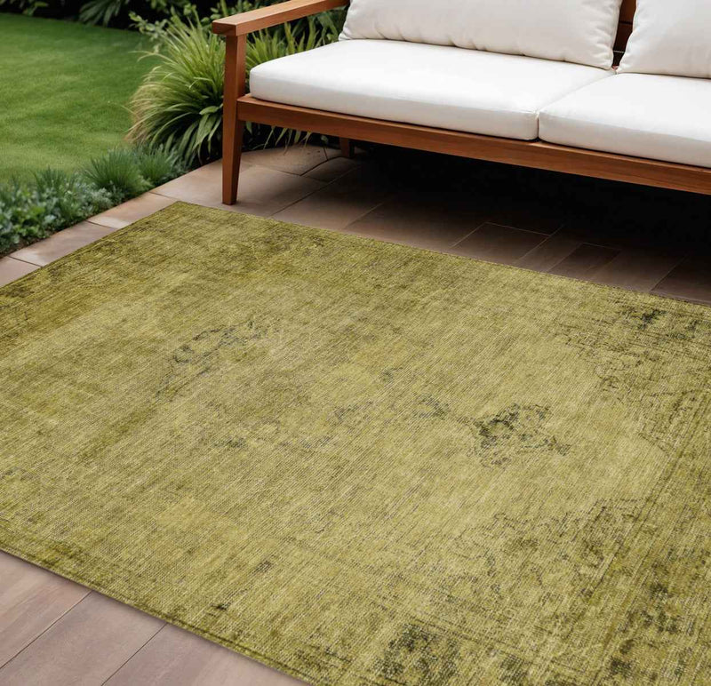 9' X 12' Gold Brown And Wheat Oriental Washable Indoor Outdoor Area Rug