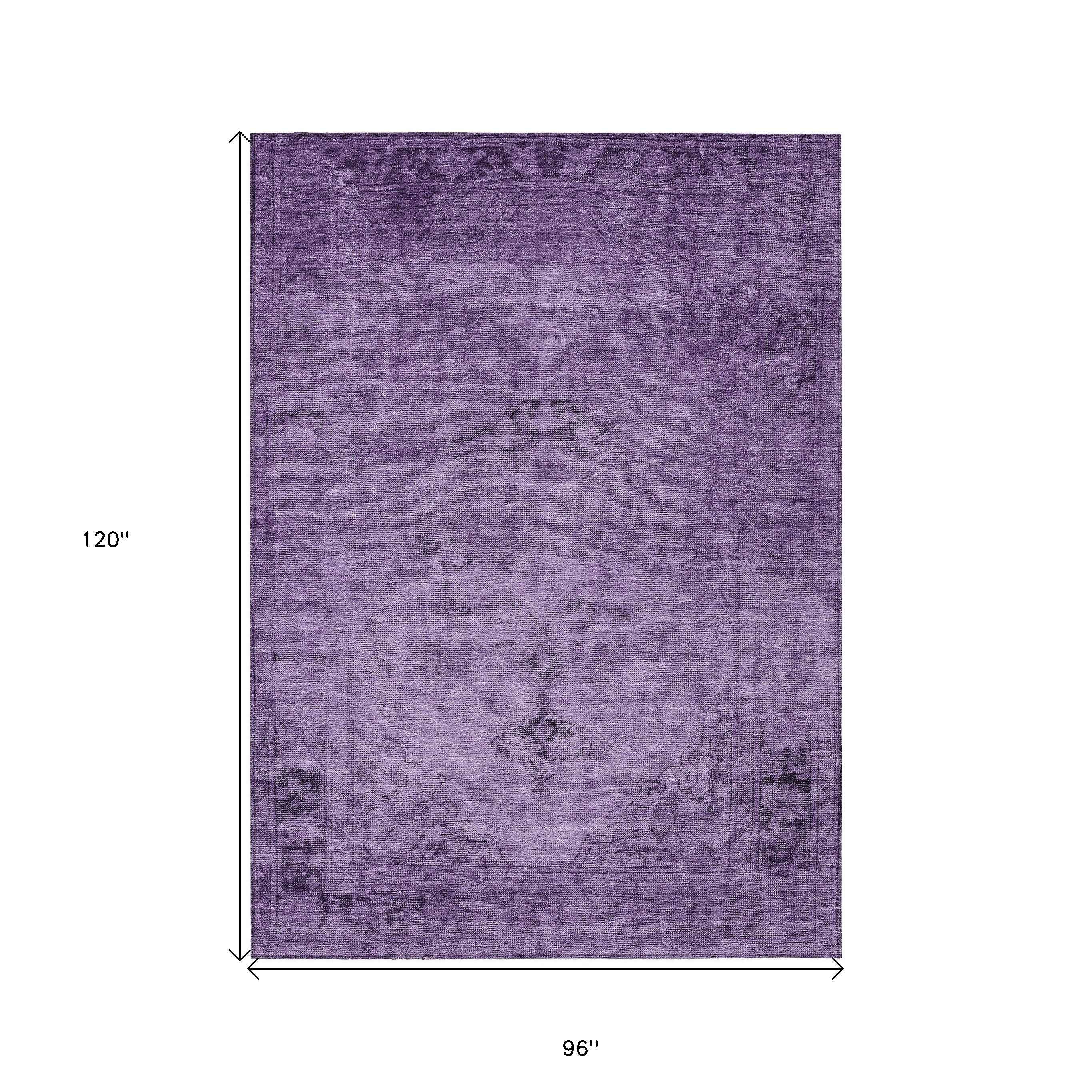 8' X 10' Purple Eggplant And Lavender Oriental Washable Indoor Outdoor Area Rug