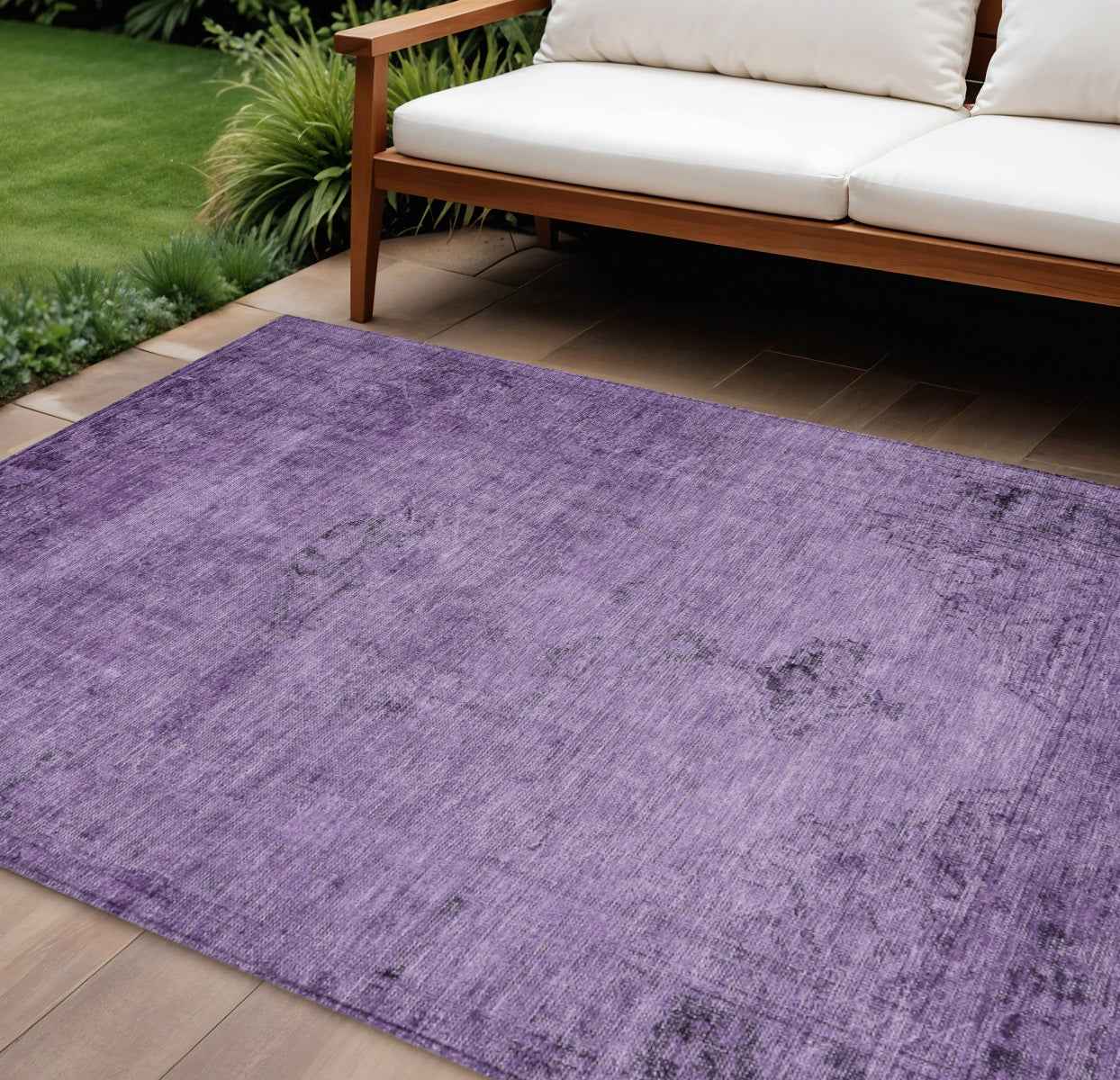 8' X 10' Purple Eggplant And Lavender Oriental Washable Indoor Outdoor Area Rug