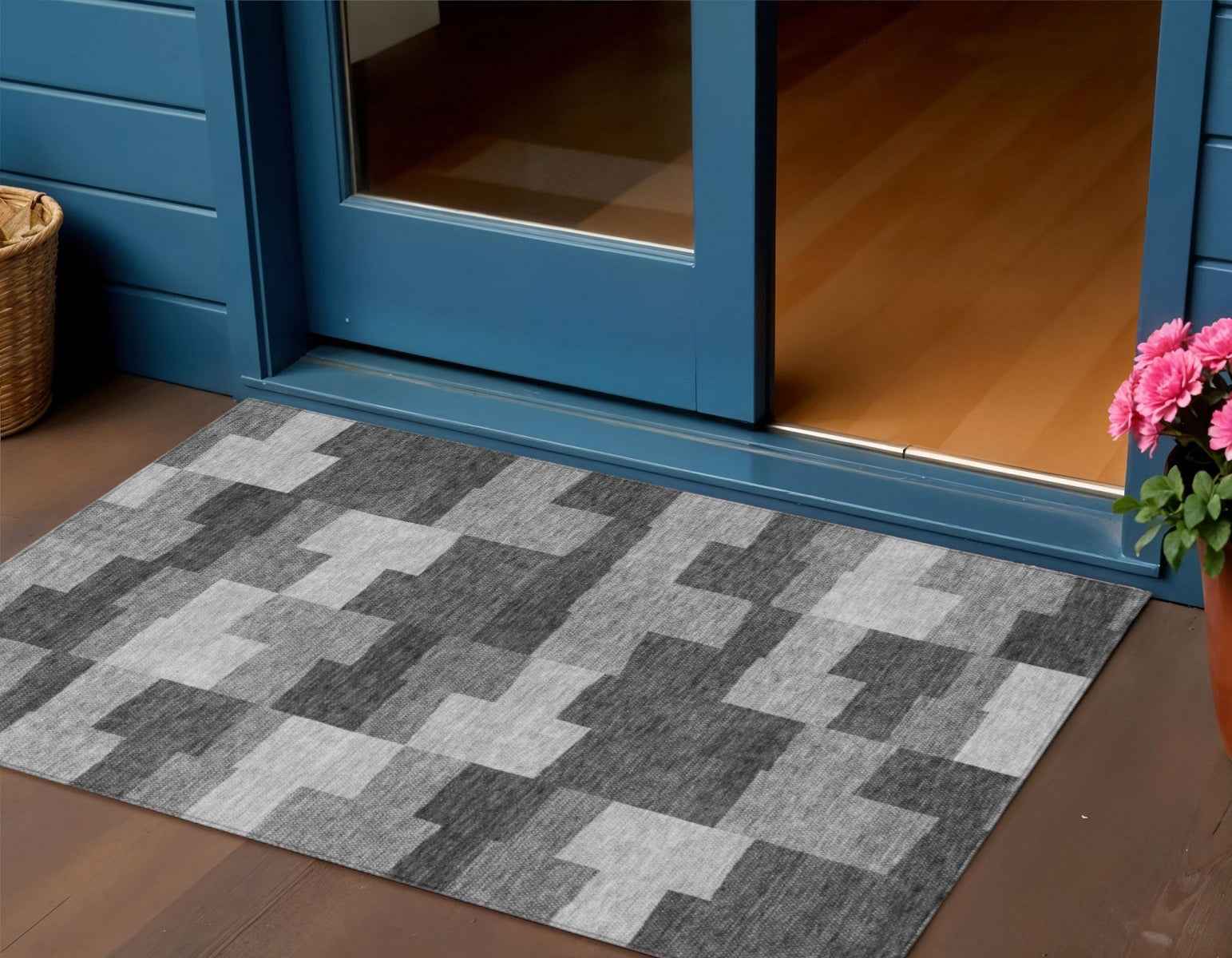 3' X 5' Gray Silver And Charcoal Geometric Washable Indoor Outdoor Area Rug
