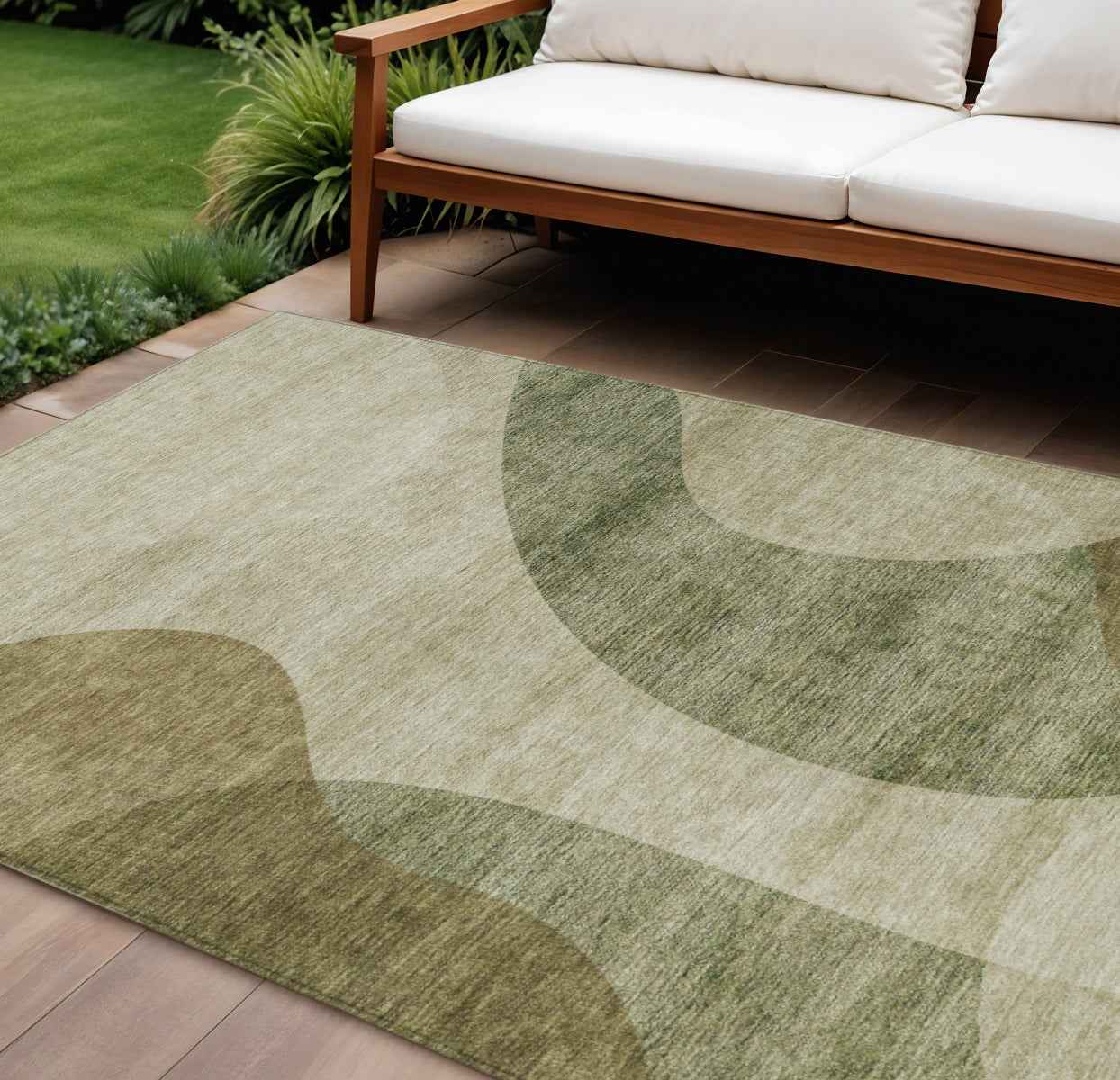 10' X 14' Beige And Chocolate Abstract Washable Indoor Outdoor Area Rug