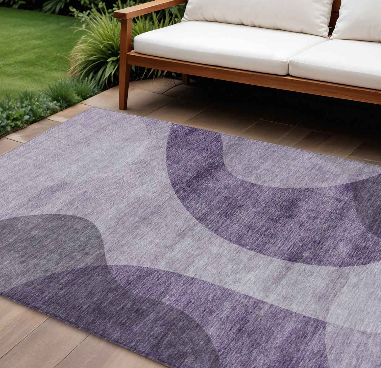 8' X 10' Purple Lavender And Eggplant Abstract Washable Indoor Outdoor Area Rug