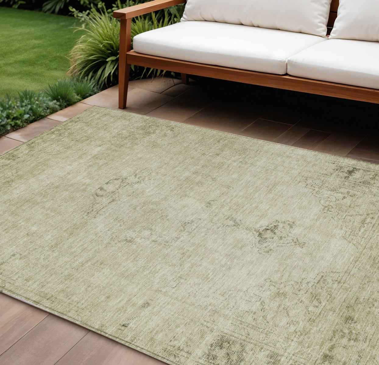 9' X 12' Beige Taupe And Brown Oriental Washable Indoor Outdoor Area Rug