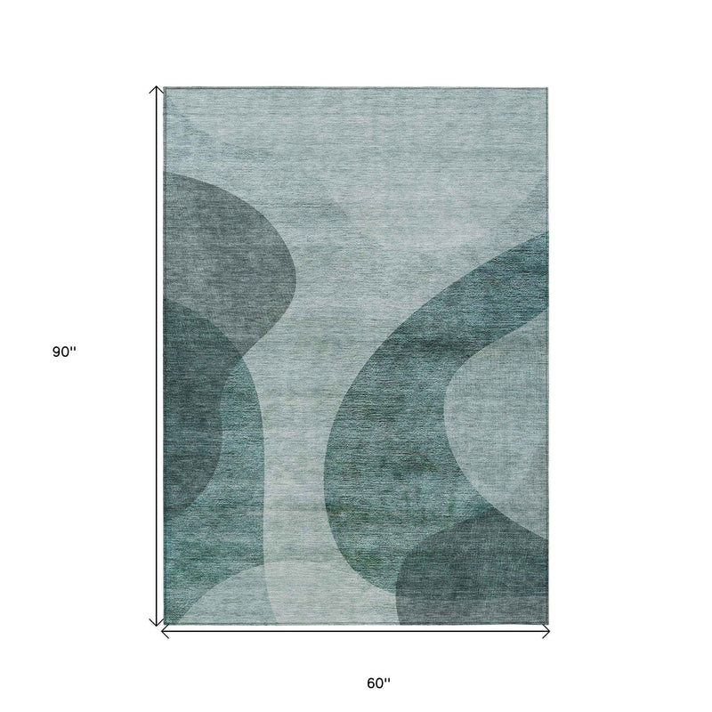 5' X 8' Green And Sage Abstract Washable Indoor Outdoor Area Rug