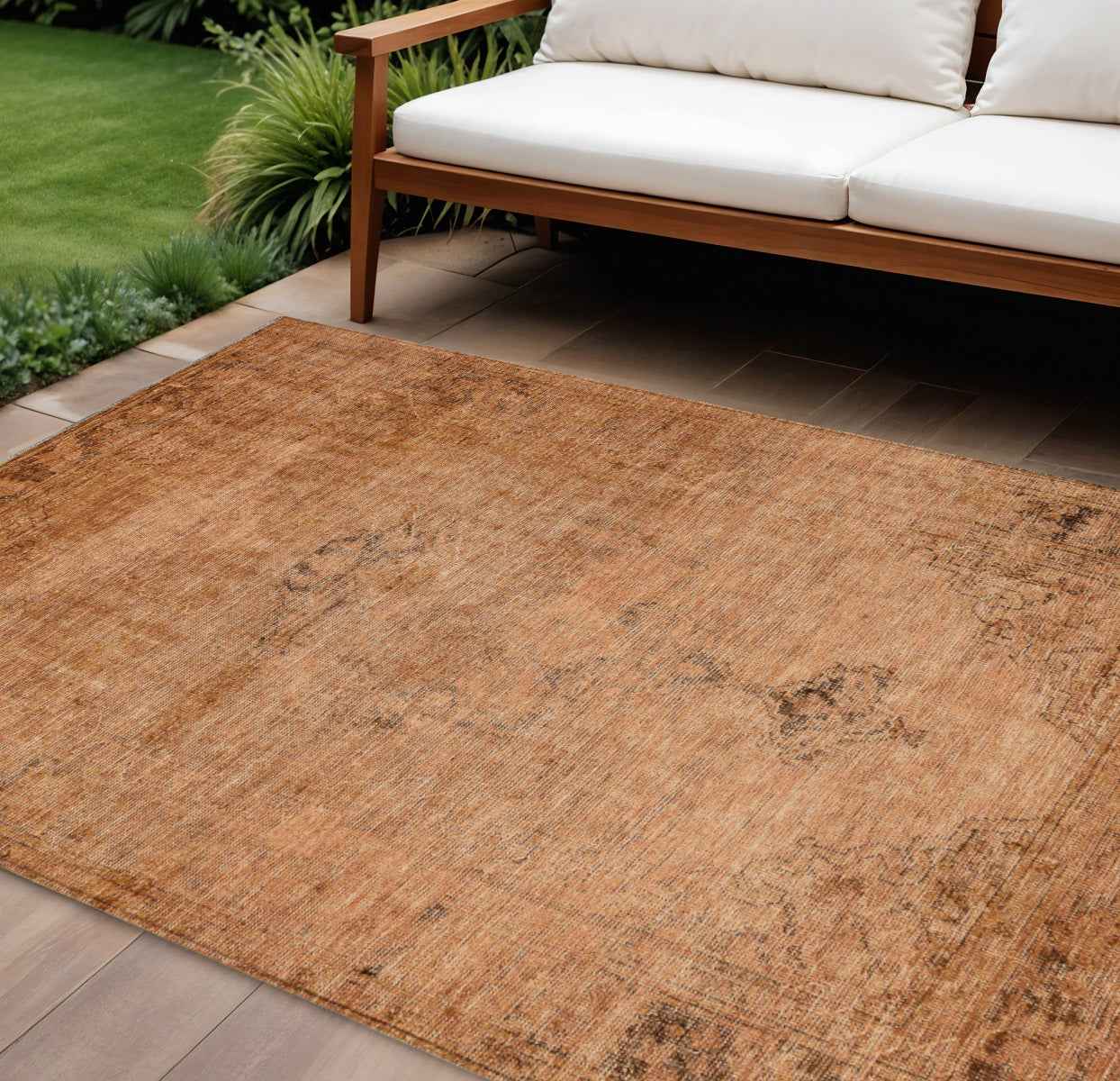 8' X 10' Copper Orange And Brown Oriental Washable Indoor Outdoor Area Rug