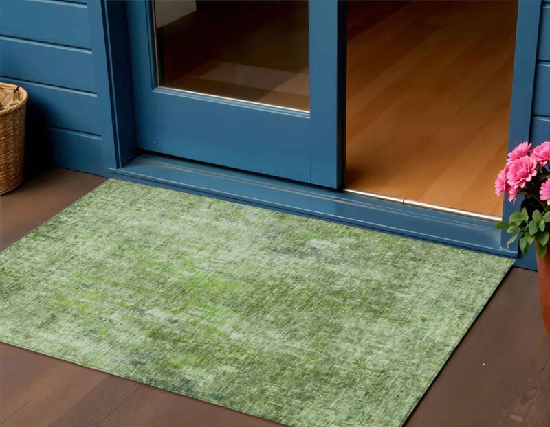 3' X 5' Olive Green And Artichoke Green Abstract Washable Indoor Outdoor Area Rug