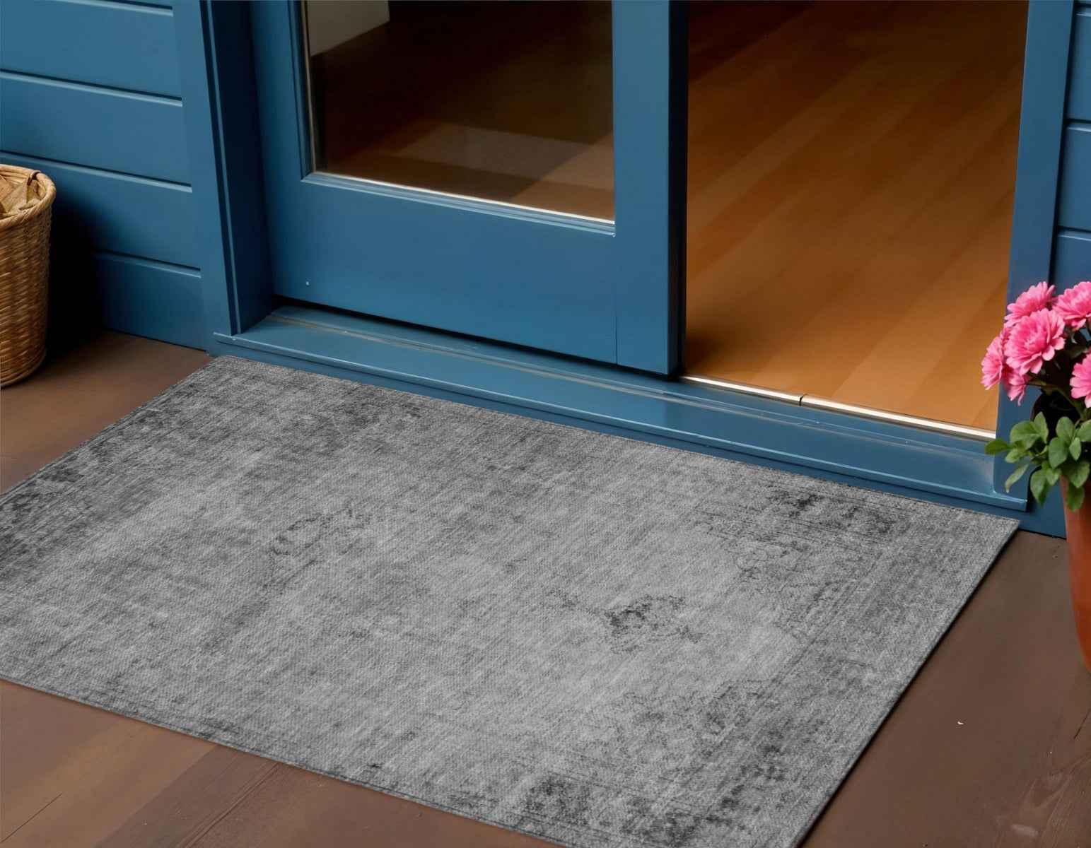 3' X 5' Gray Silver And Charcoal Oriental Washable Indoor Outdoor Area Rug